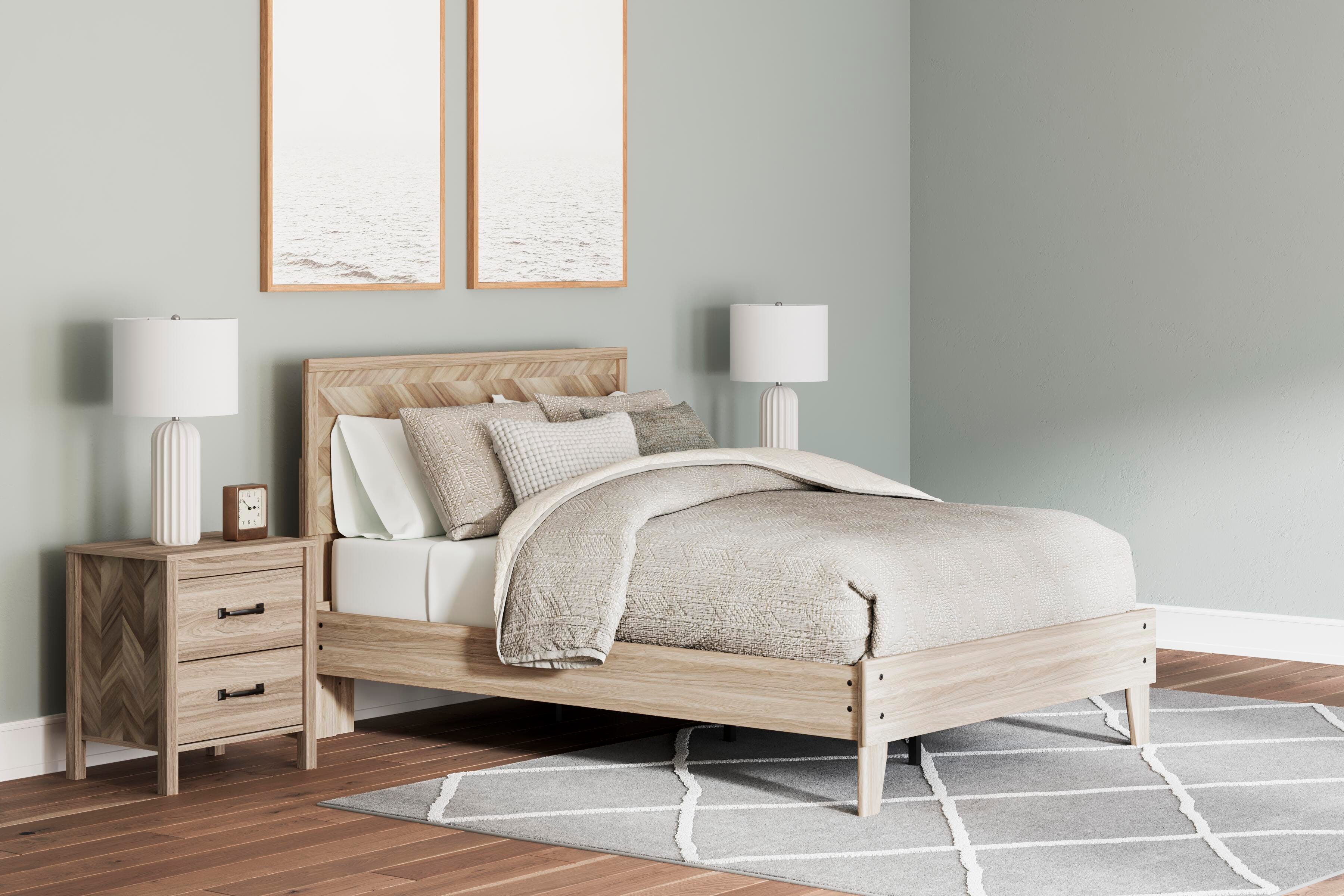 Battelle Queen Panel Platform Bed, Tan, large