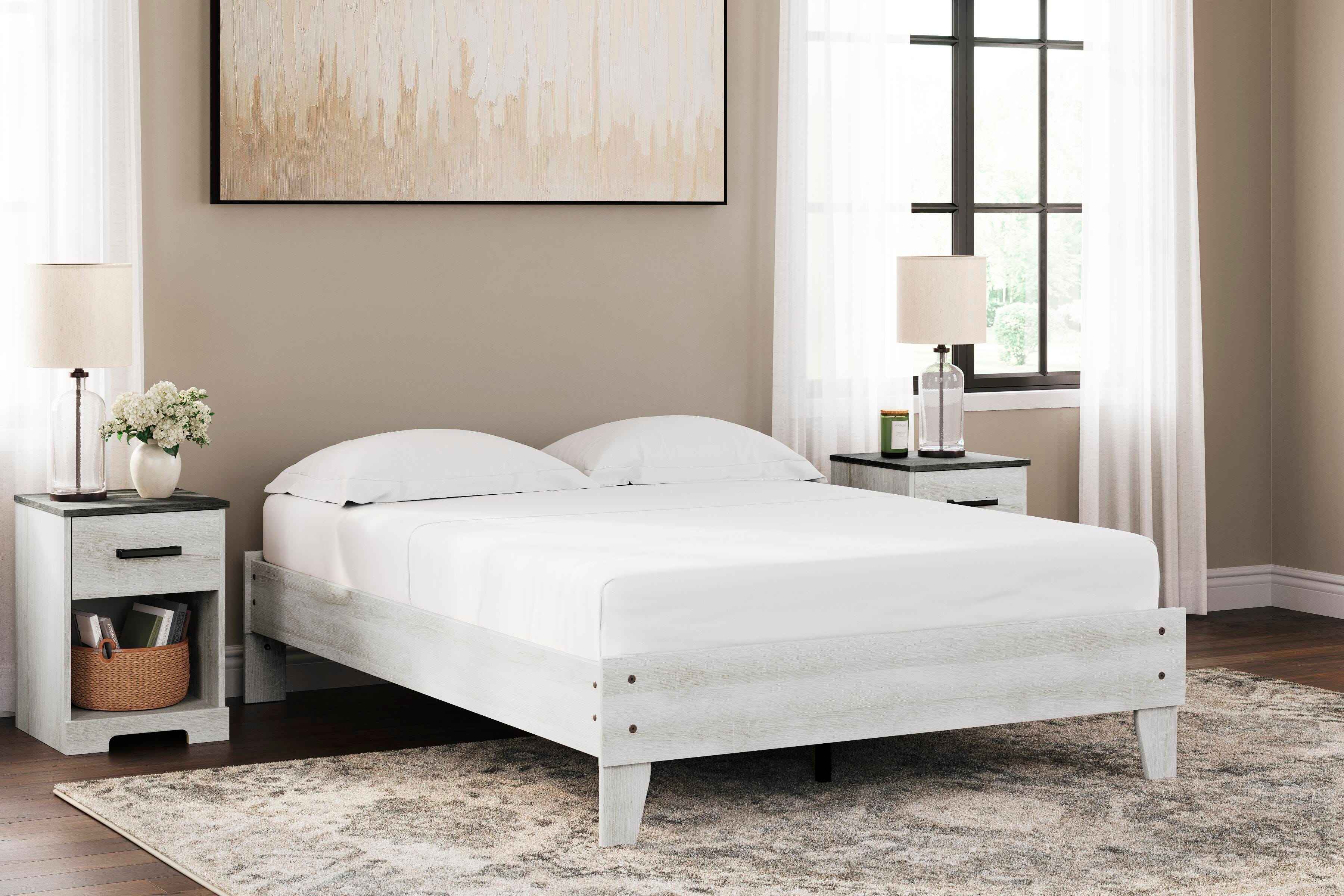 Shawburn Full Platform Bed, Whitewash, rollover