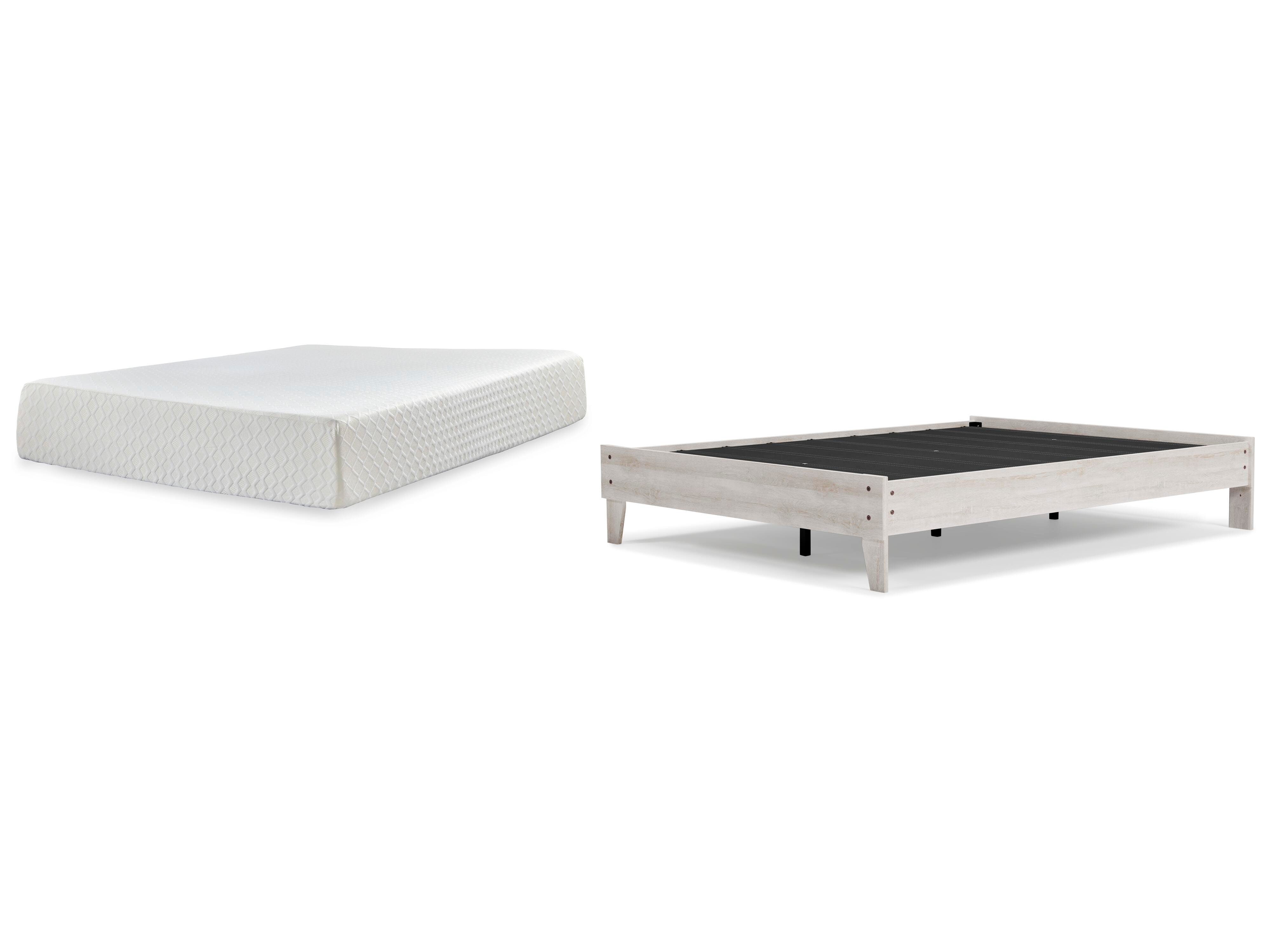 Shawburn Queen Platform Bed with Mattress, Whitewash, large