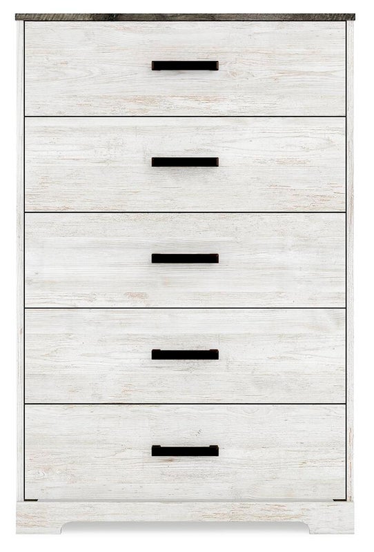 Shawburn 30" 5 Drawer Chest of Drawers, Whitewash/Charcoal Gray
