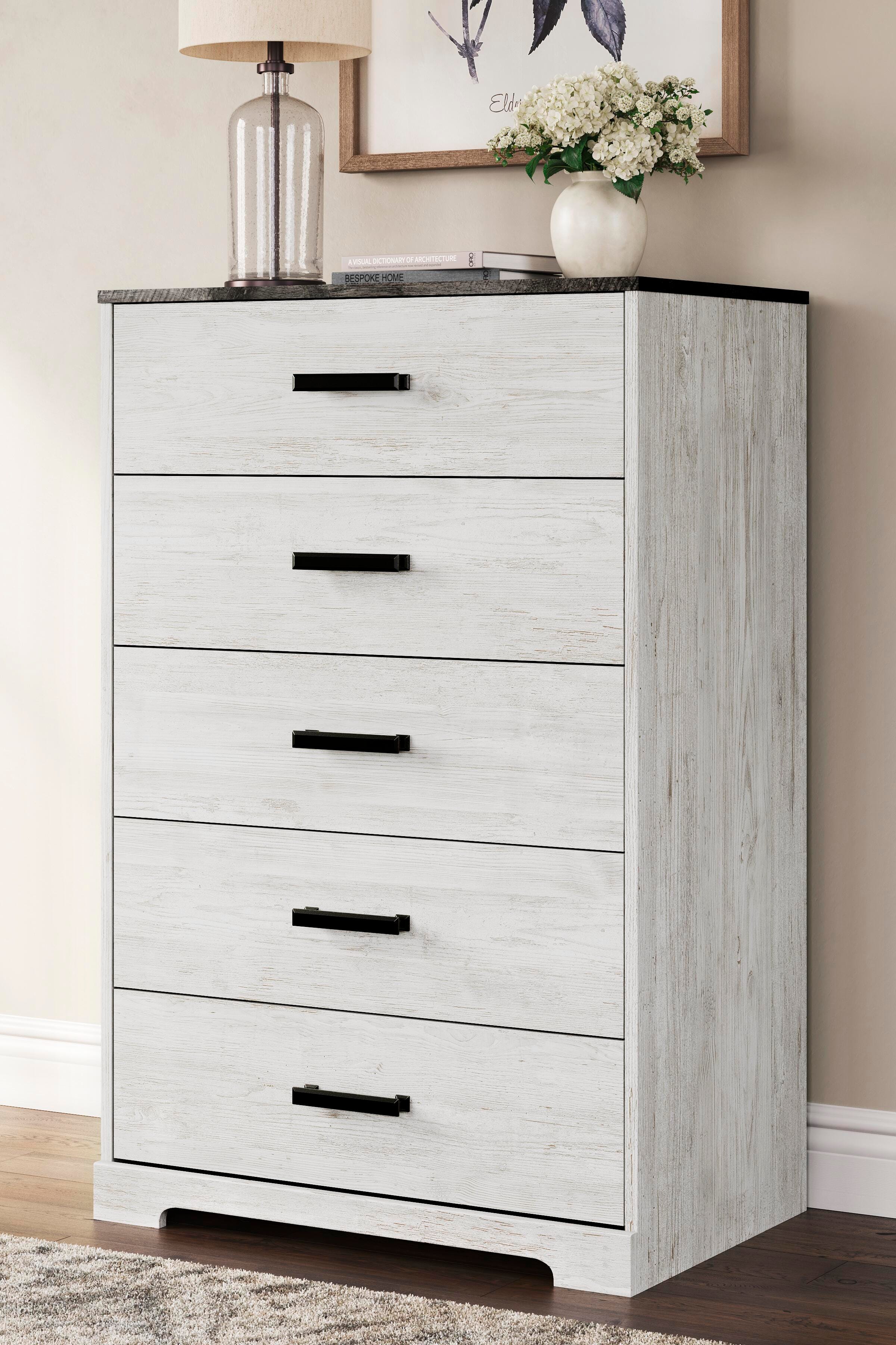 Shawburn Chest of Drawers, Whitewash/Charcoal Gray, rollover