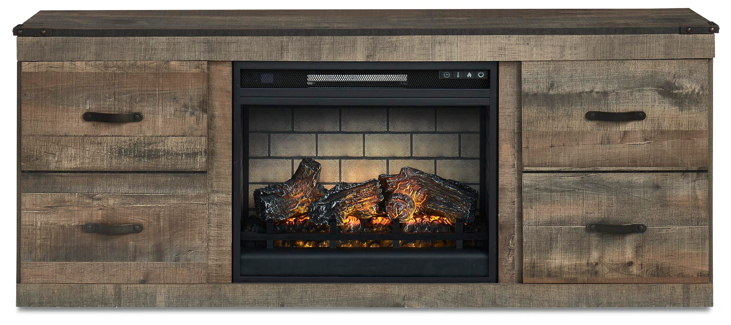 Trinell TV Stand with Electric Fireplace, Brown, large