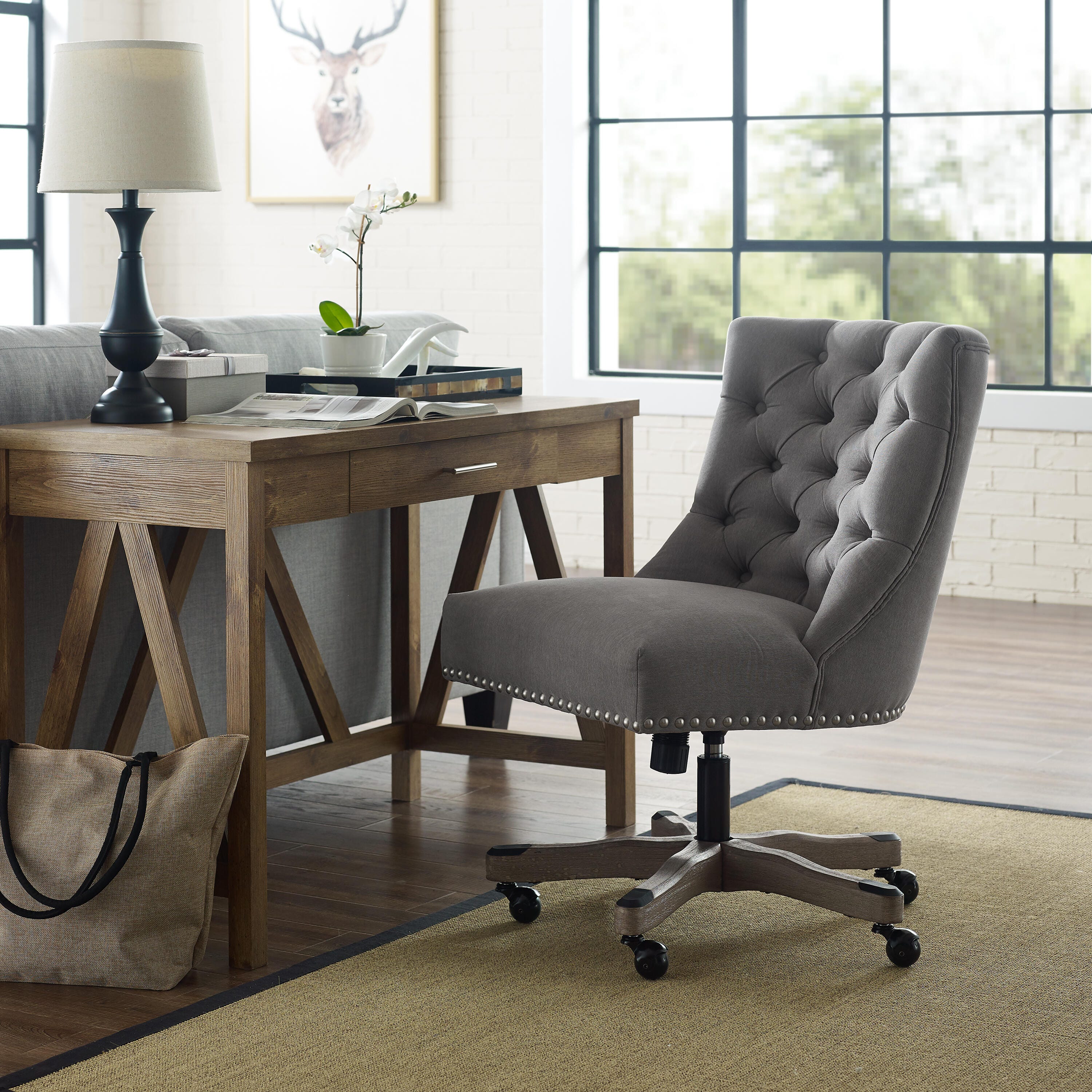 Linon Darcy Office Chair, Dark Gray, large