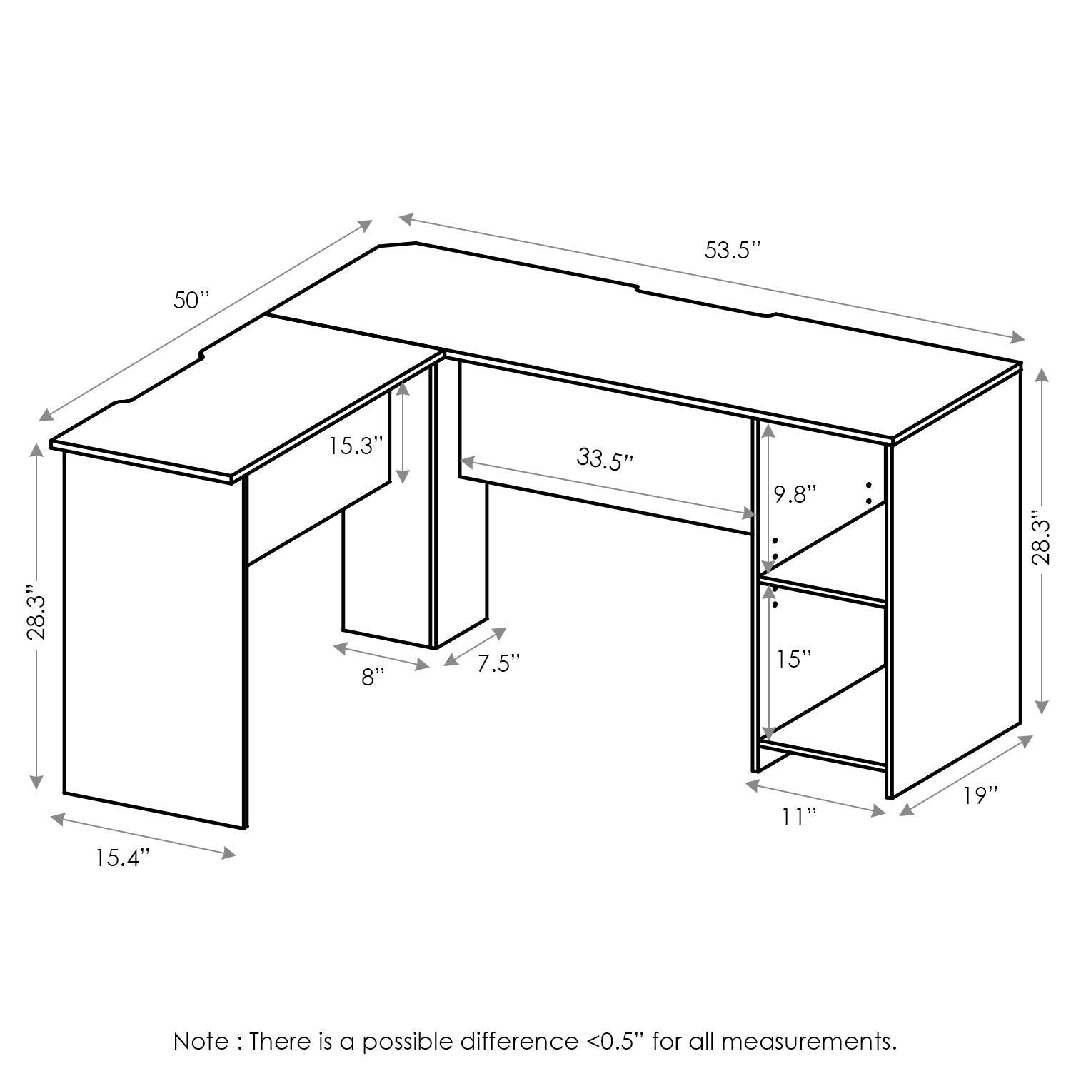 Corner Home Office Desk with Bookshelf, Espresso, large