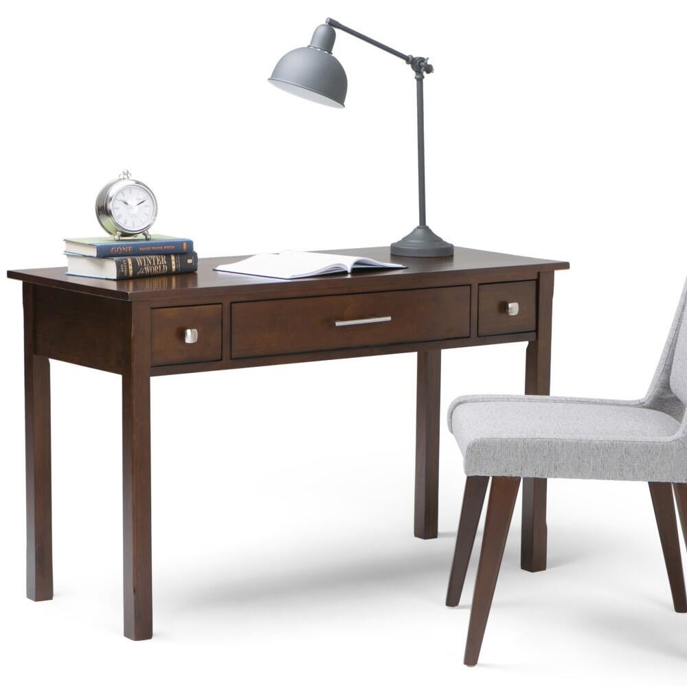 Two Drawer Desk with Pull-Out Keyboard Tray, Dark Tobacco Brown, large