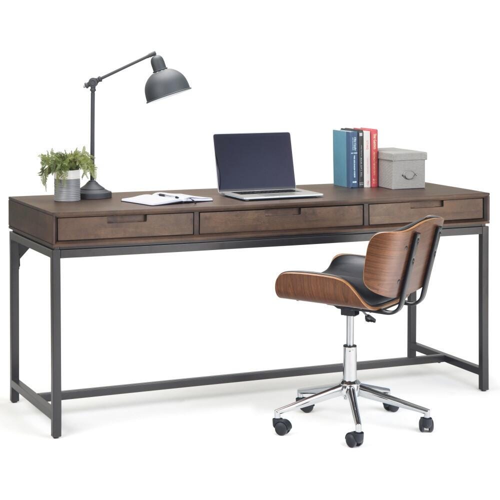 Simpli Home Banting 72" Desk, Walnut Brown, large