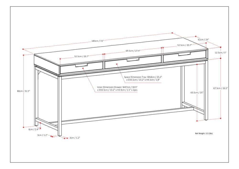Simpli Home Banting 72" Desk, Walnut Brown, large