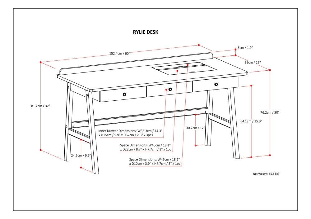 Three Drawer Desk with USB, , large