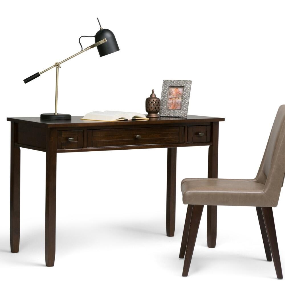 Writing Desk with Pull-Out Keyboard Tray, Tobacco Brown, large