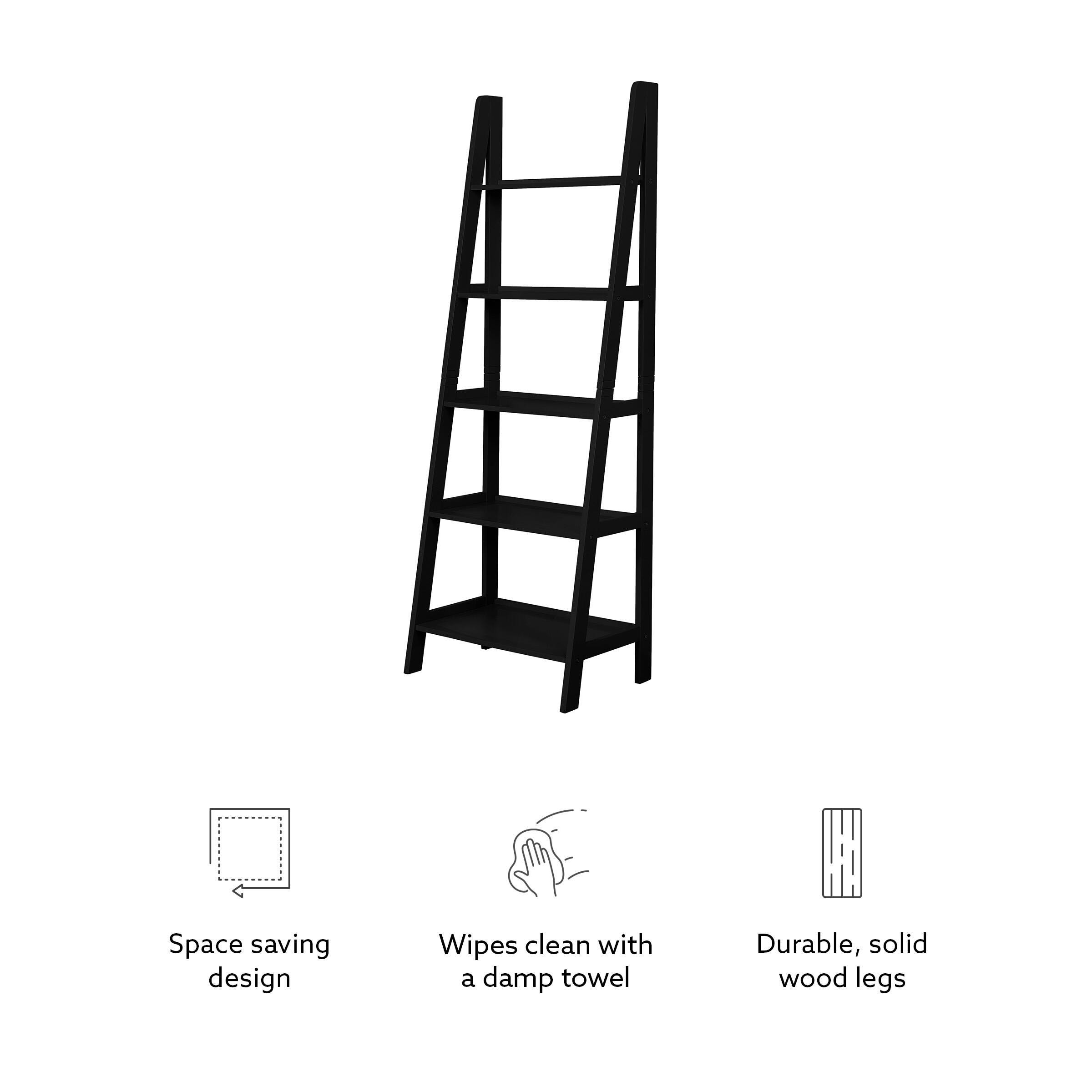 Linon Falan Ladder Bookshelf, Black, large