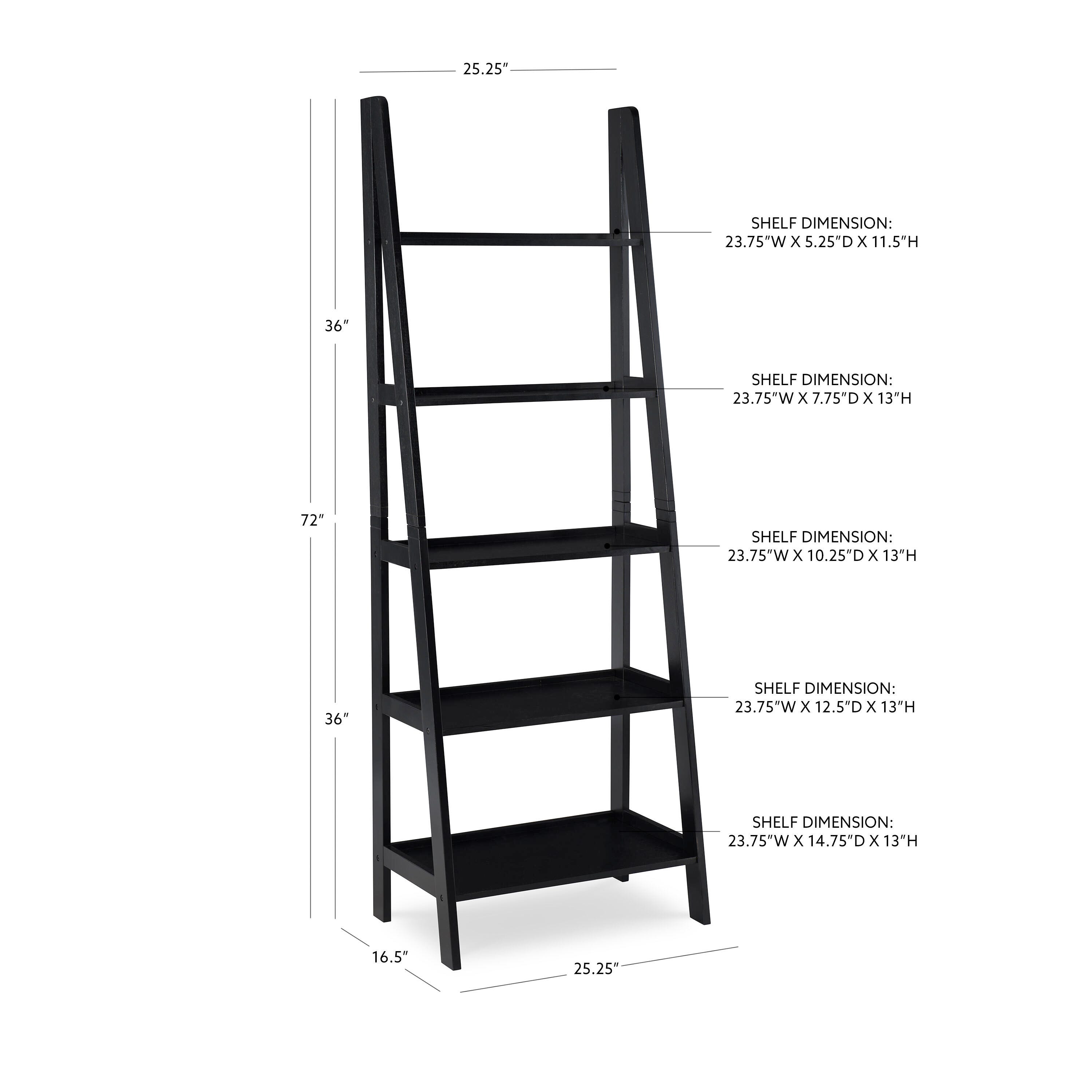 Linon Falan Ladder Bookshelf, Black, large
