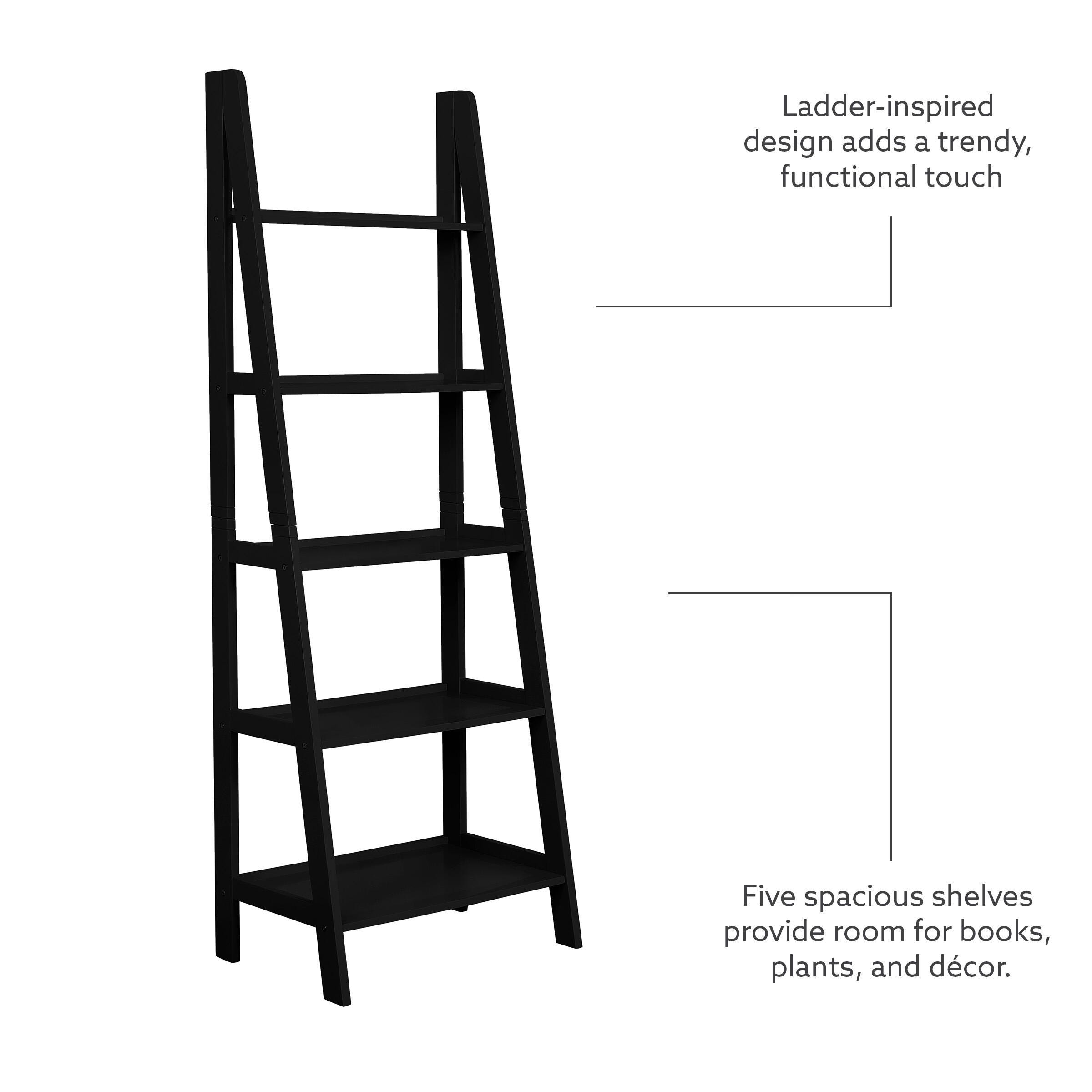 Linon Falan Ladder Bookshelf, Black, large