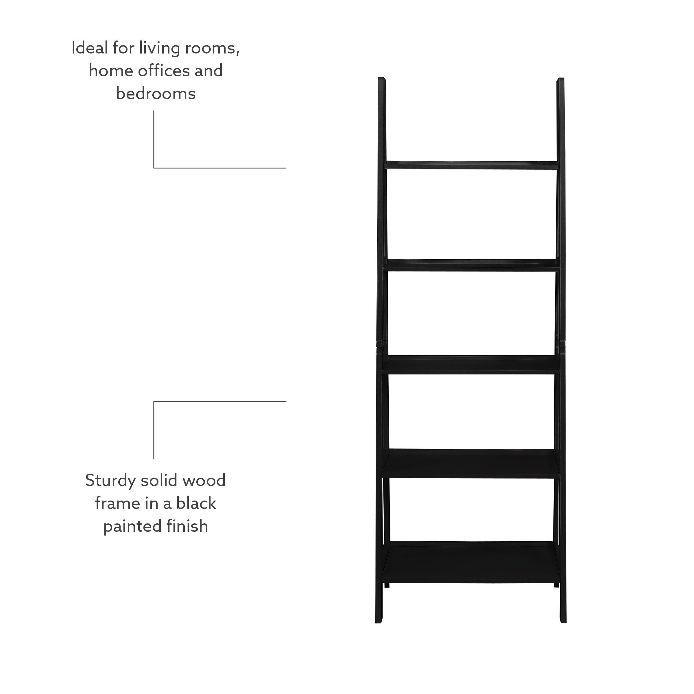 Linon Falan Ladder Bookshelf, Black, large