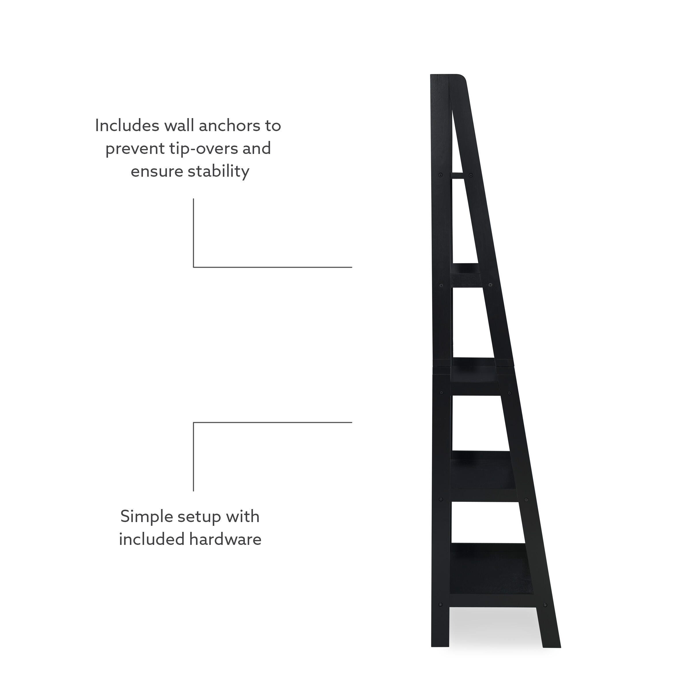 Linon Falan Ladder Bookshelf, Black, large