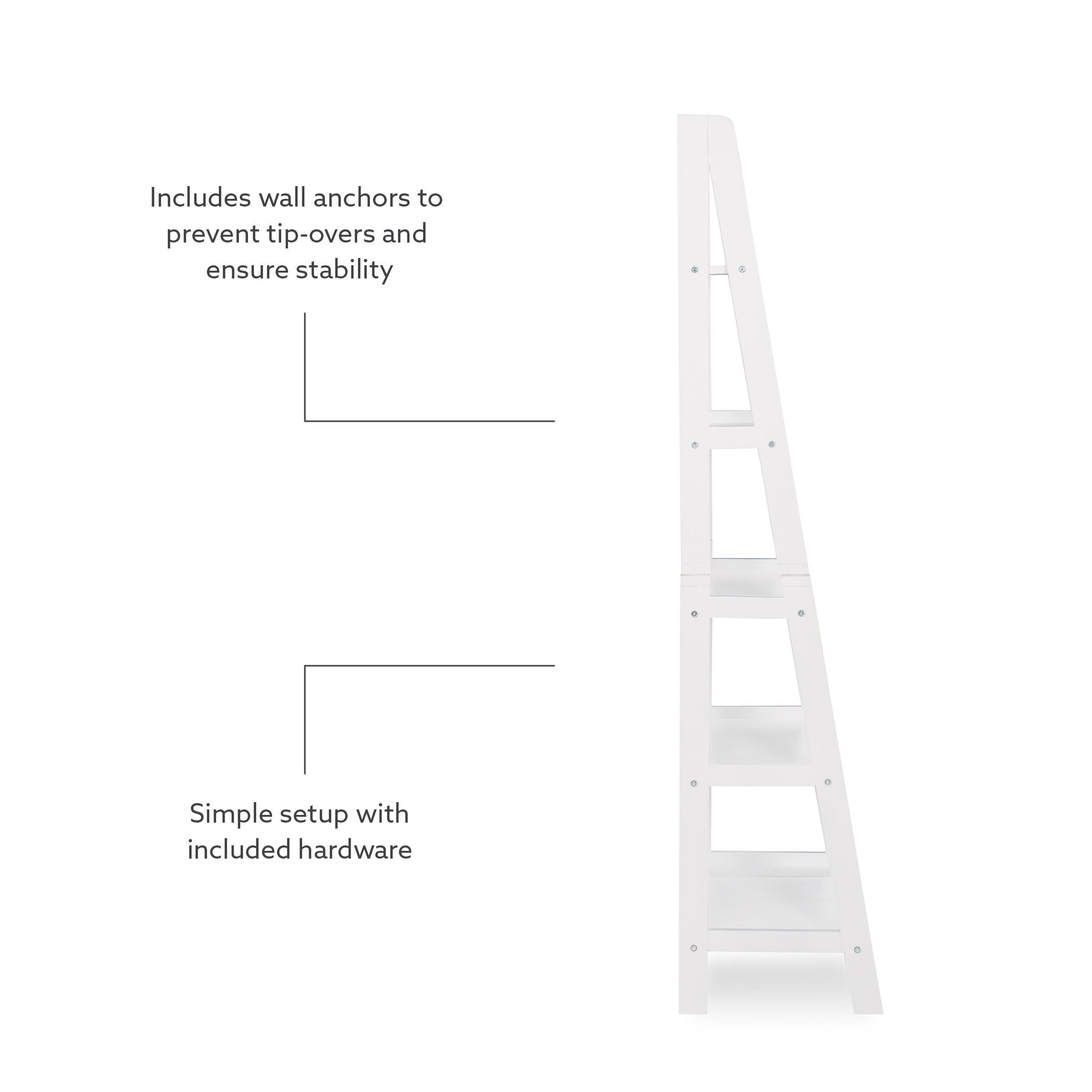 Linon Falan Ladder Bookshelf, White, large