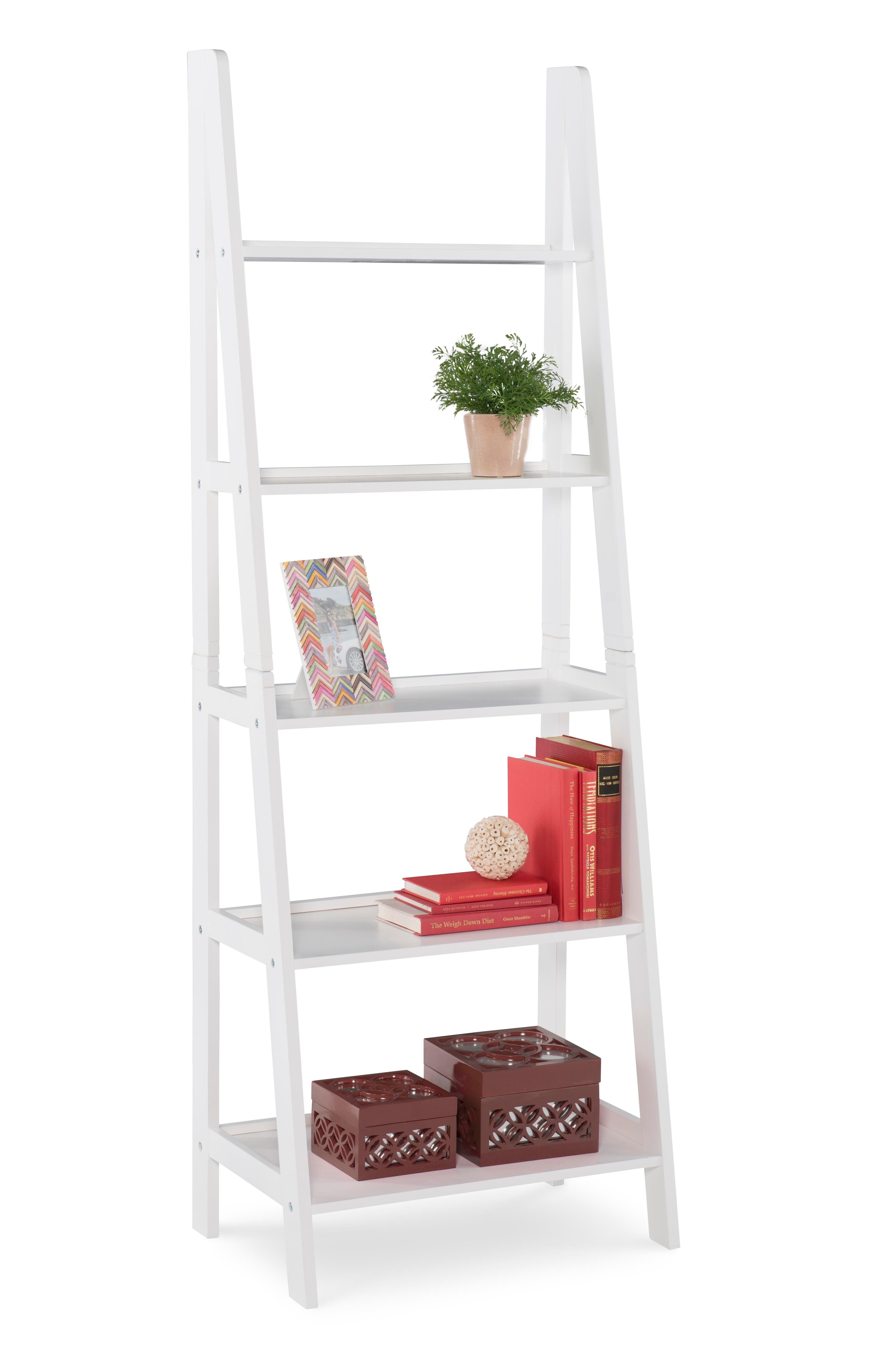 Linon Falan Ladder Bookshelf, White, large
