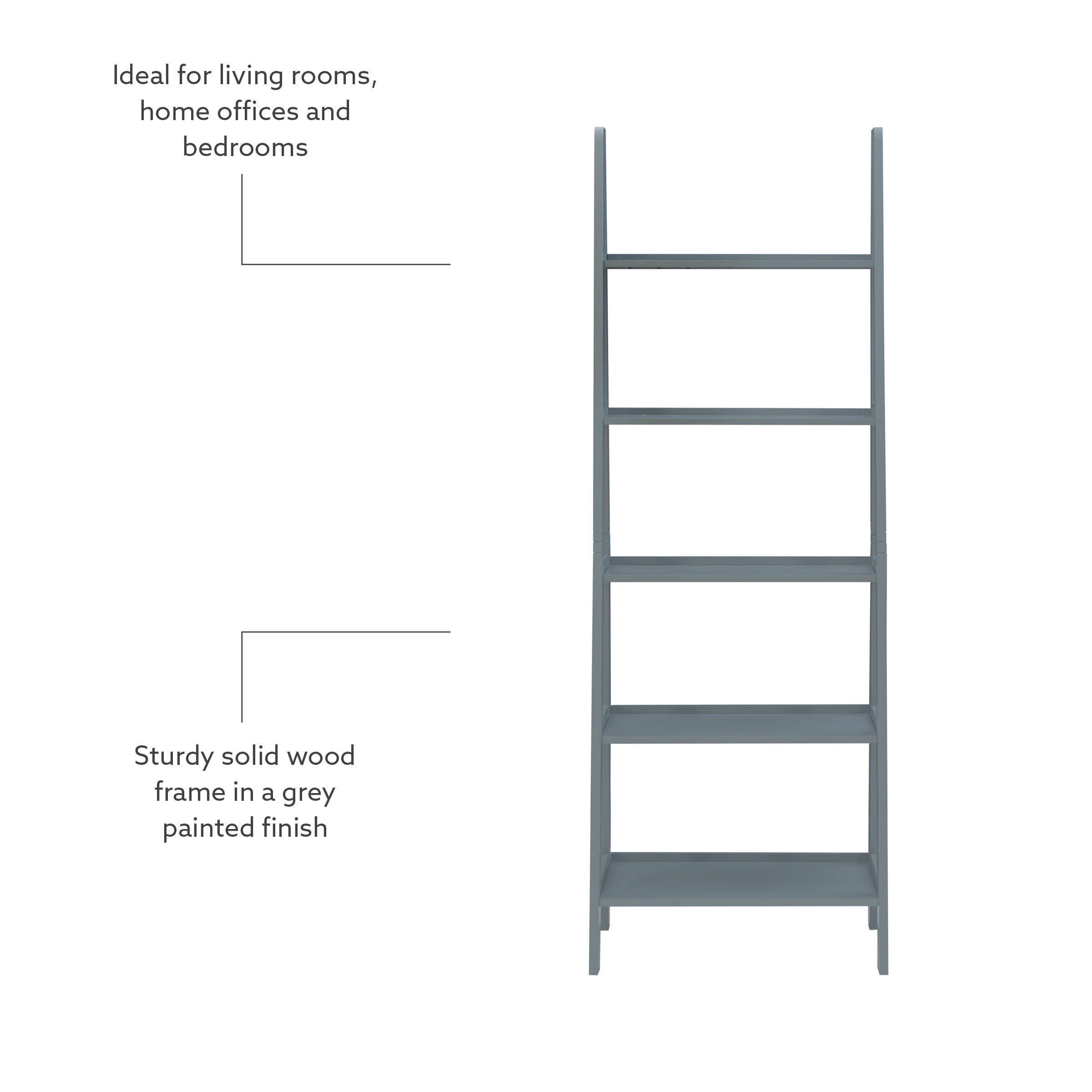 Linon Falan Ladder Bookshelf, Gray, large