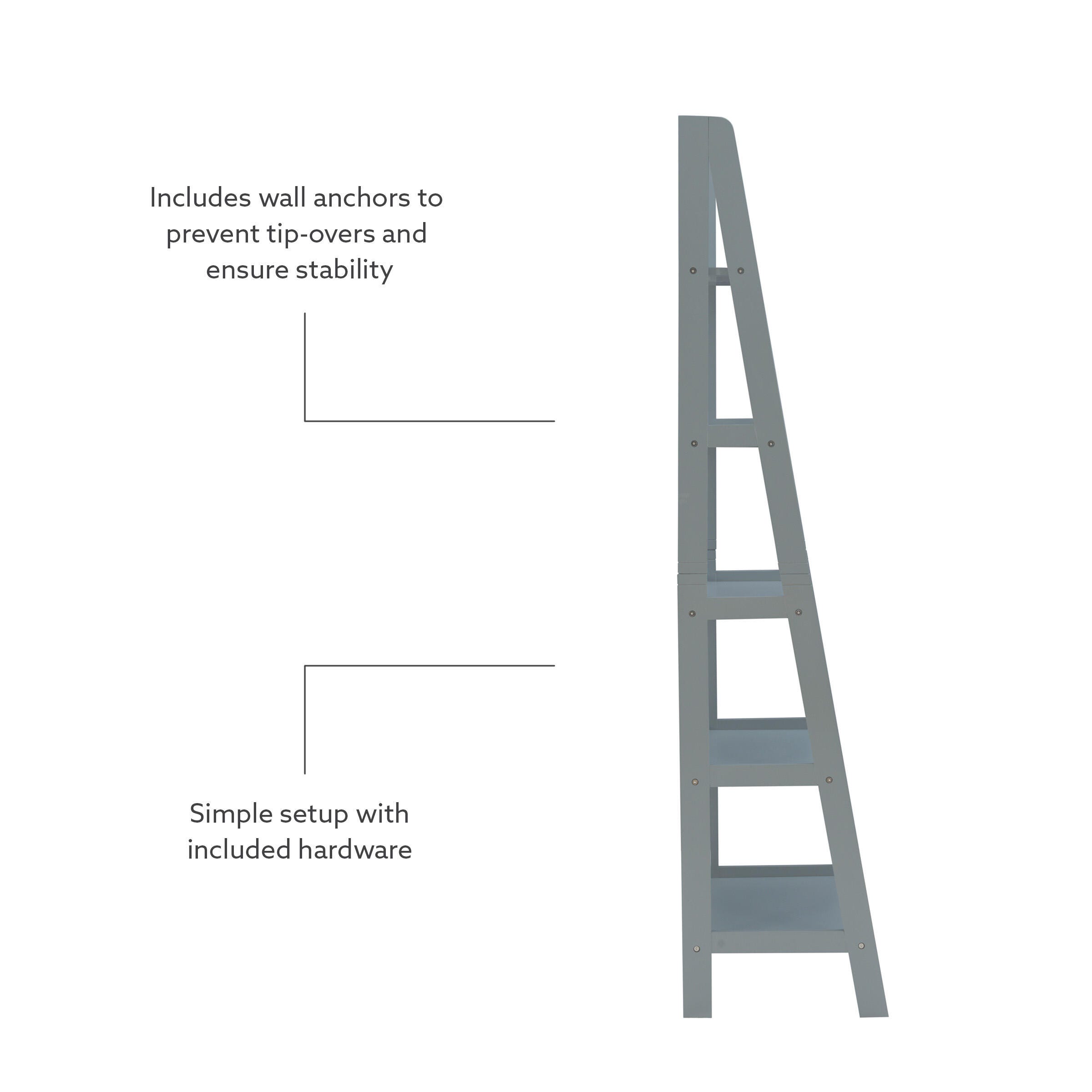 Linon Falan Ladder Bookshelf, Gray, large