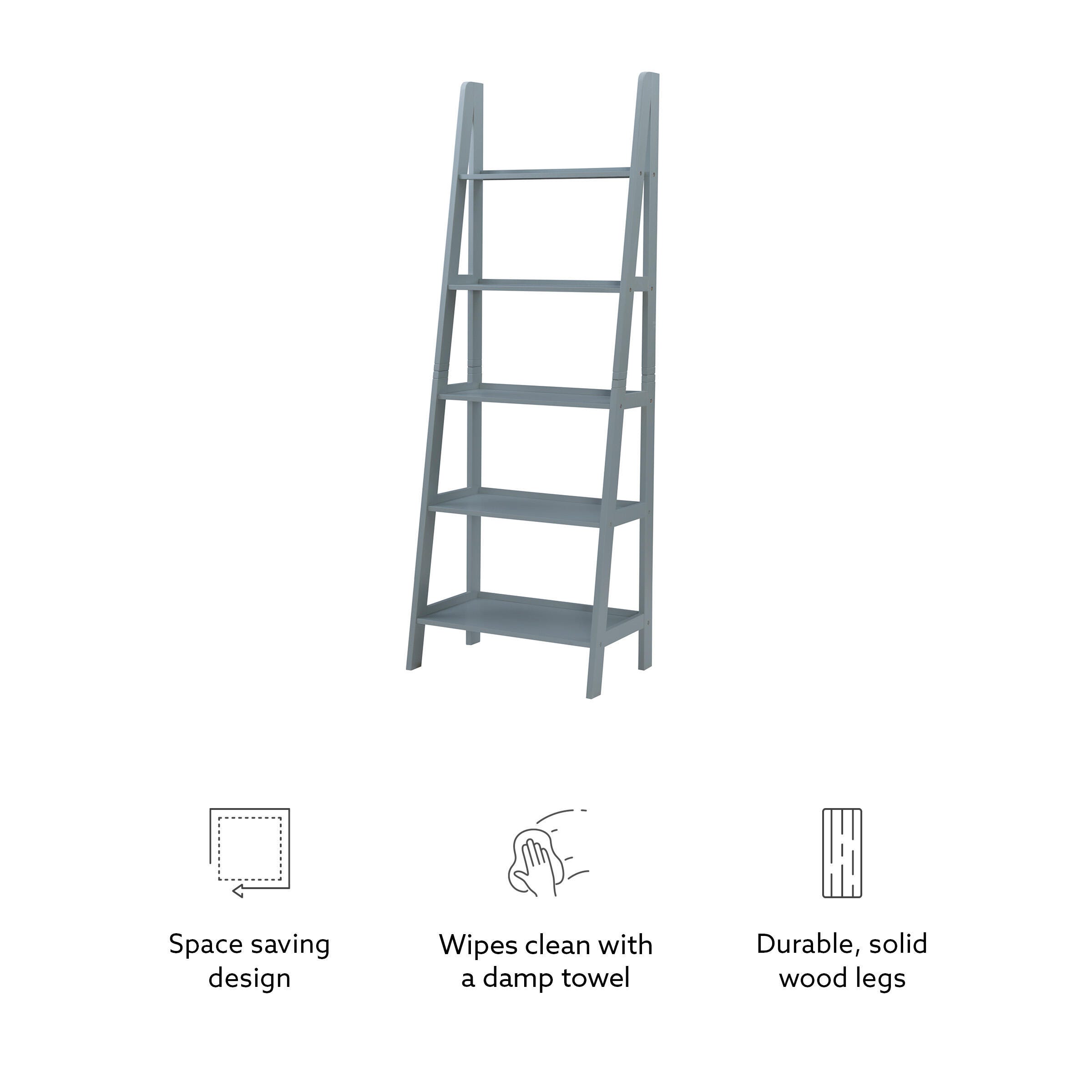 Linon Falan Ladder Bookshelf, Gray, large