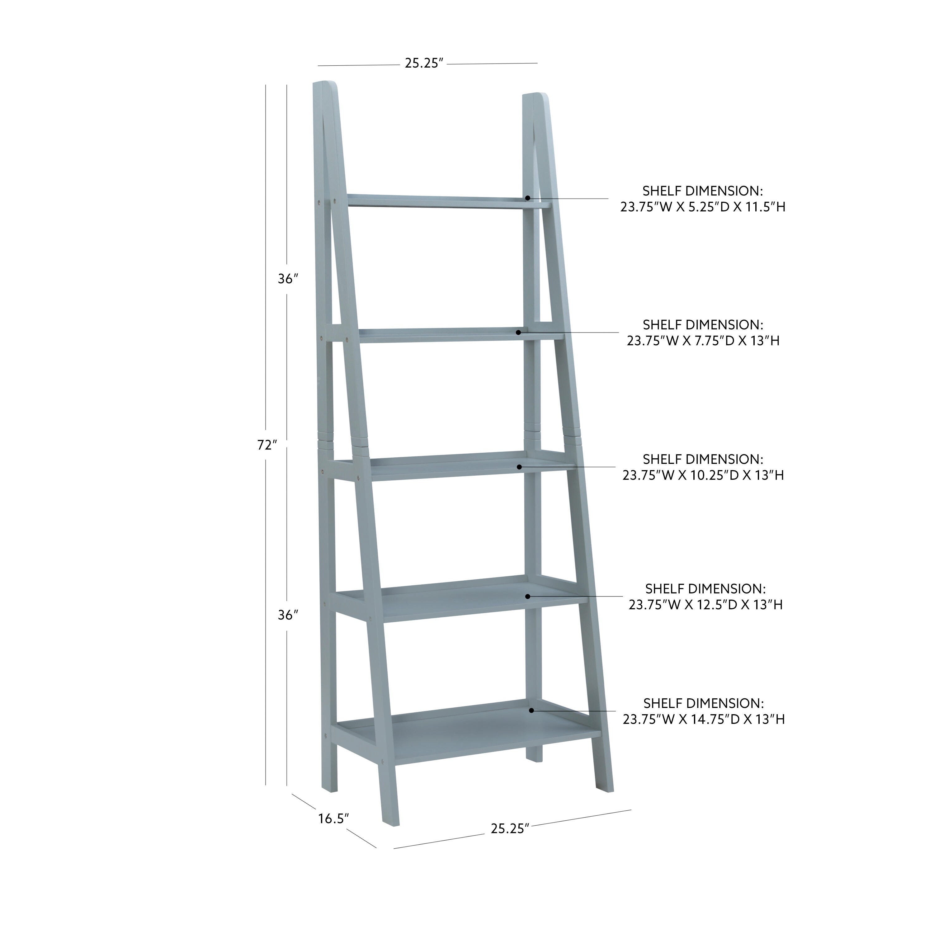 Linon Falan Ladder Bookshelf, Gray, large