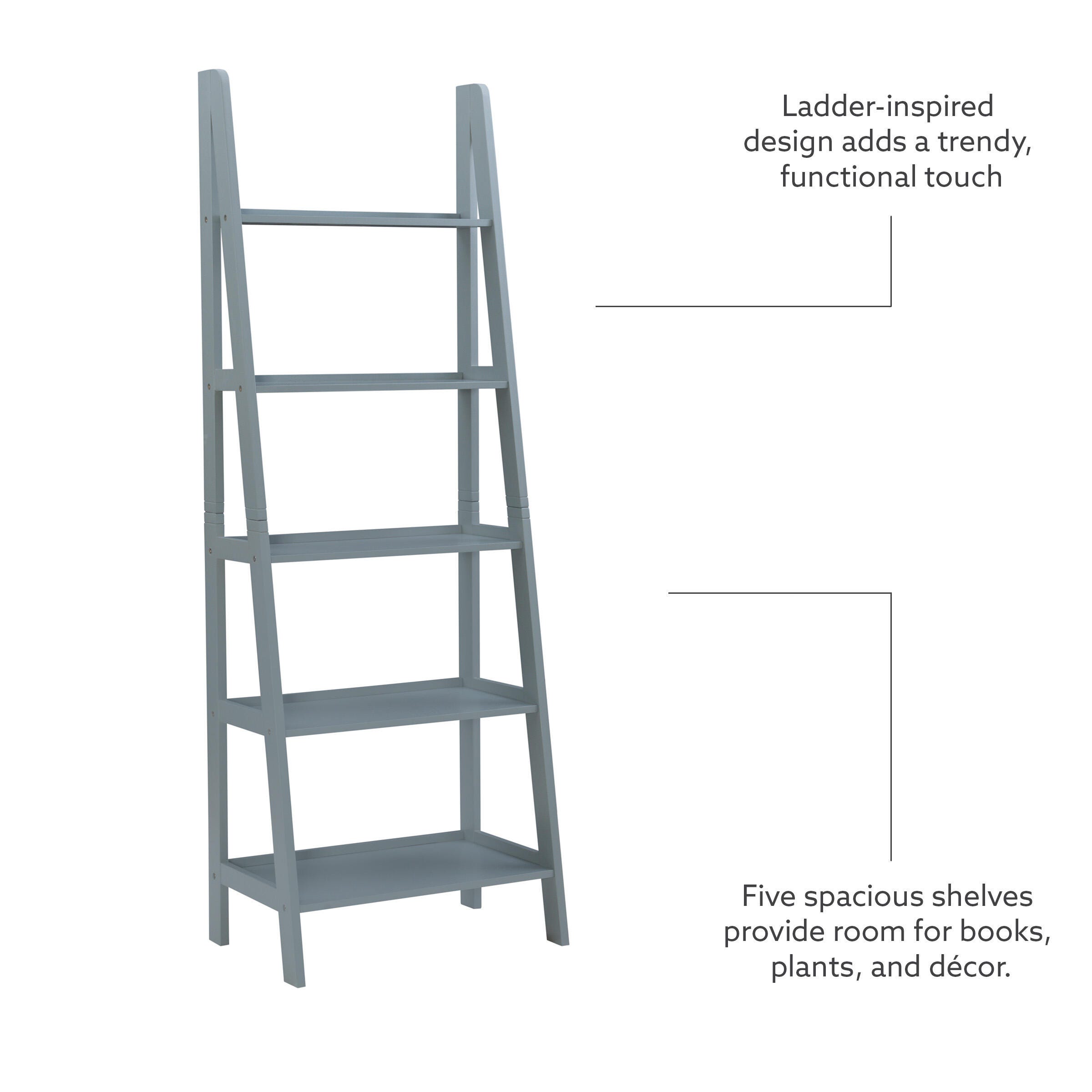Linon Falan Ladder Bookshelf, Gray, large