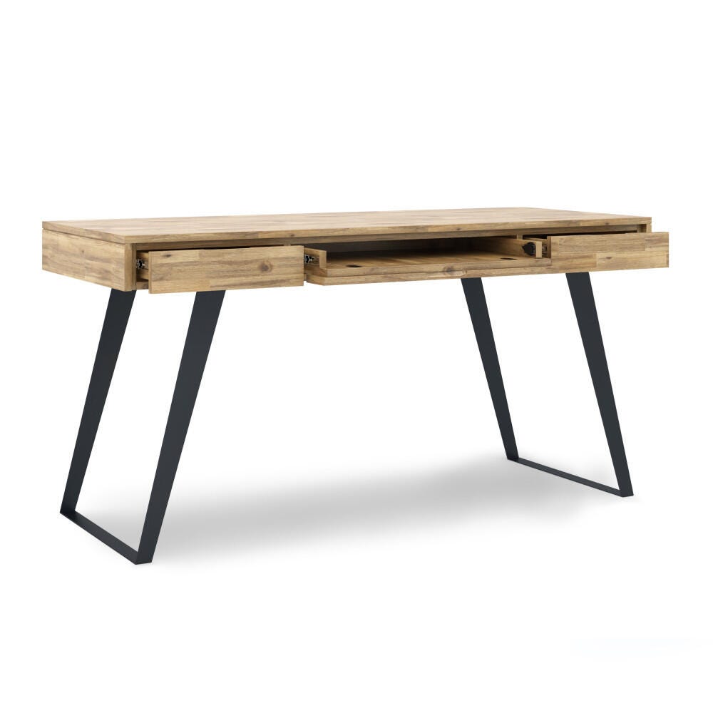 Simpli Home Lowry Industrial 54" Desk, Distressed Golden Wheat, large