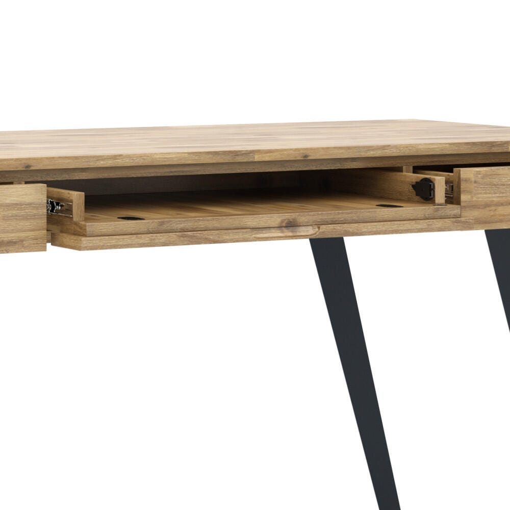 Simpli Home Lowry Industrial 54" Desk, Distressed Golden Wheat, large