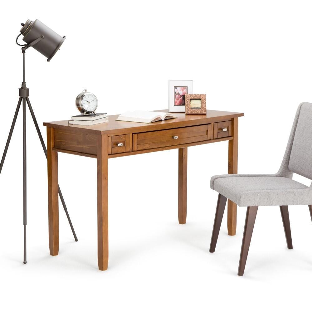 Simpli Home Warm Shaker Rustic 48" Writing Desk, Light Golden Brown, large