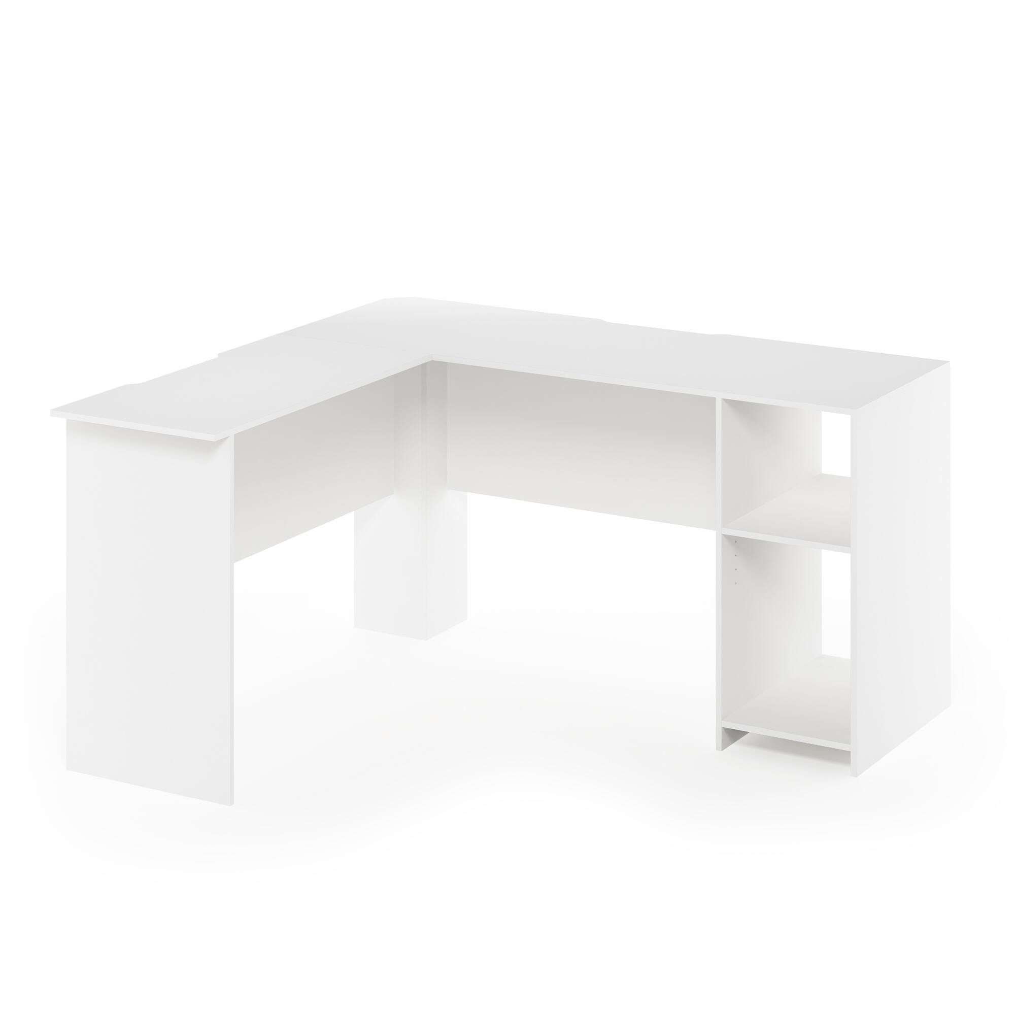 Indo L-Shaped Desk with Bookshelves, White, large