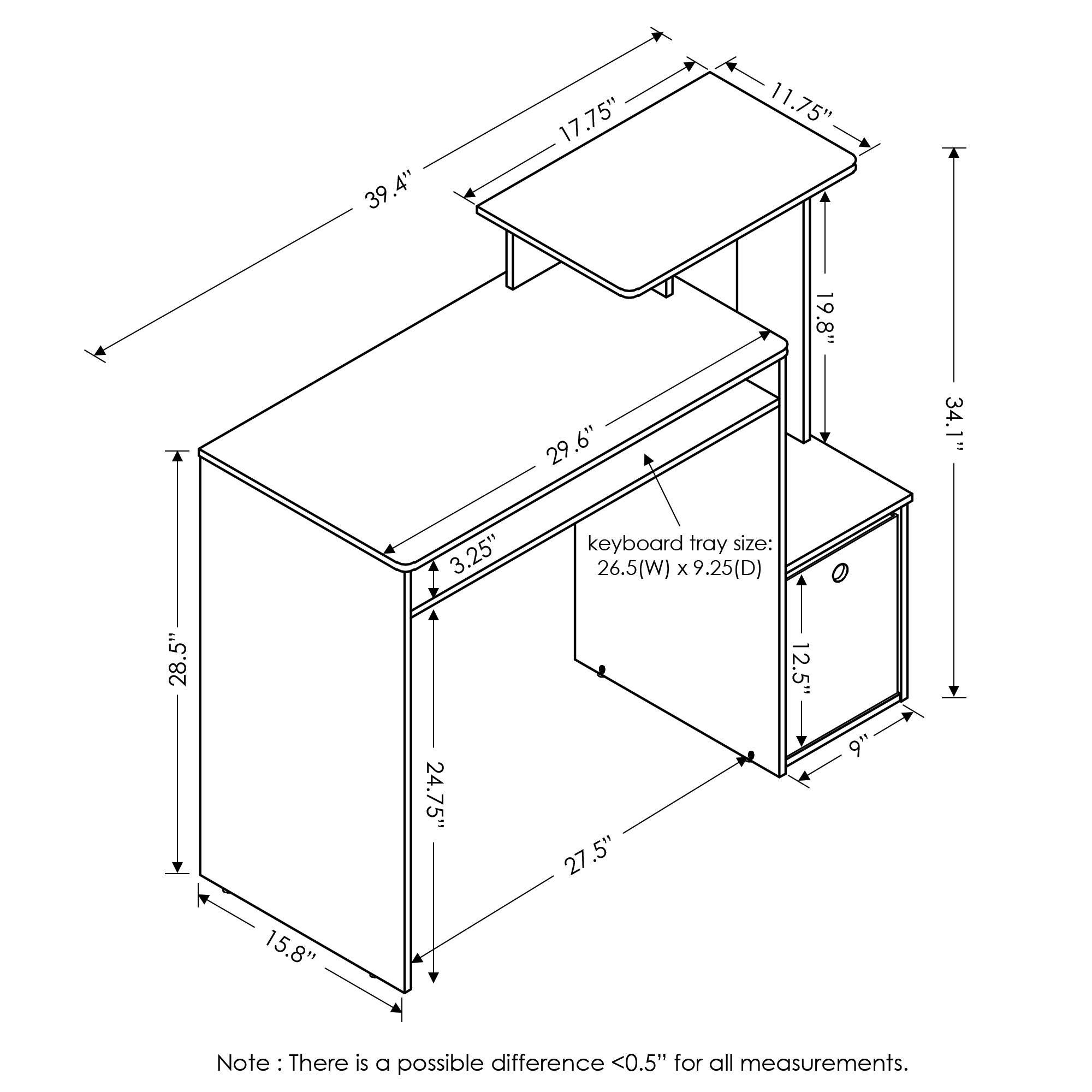 Econ Econ 39.5" Multipurpose Computer Writing Desk with Bin Drawer, Dark Walnut, large