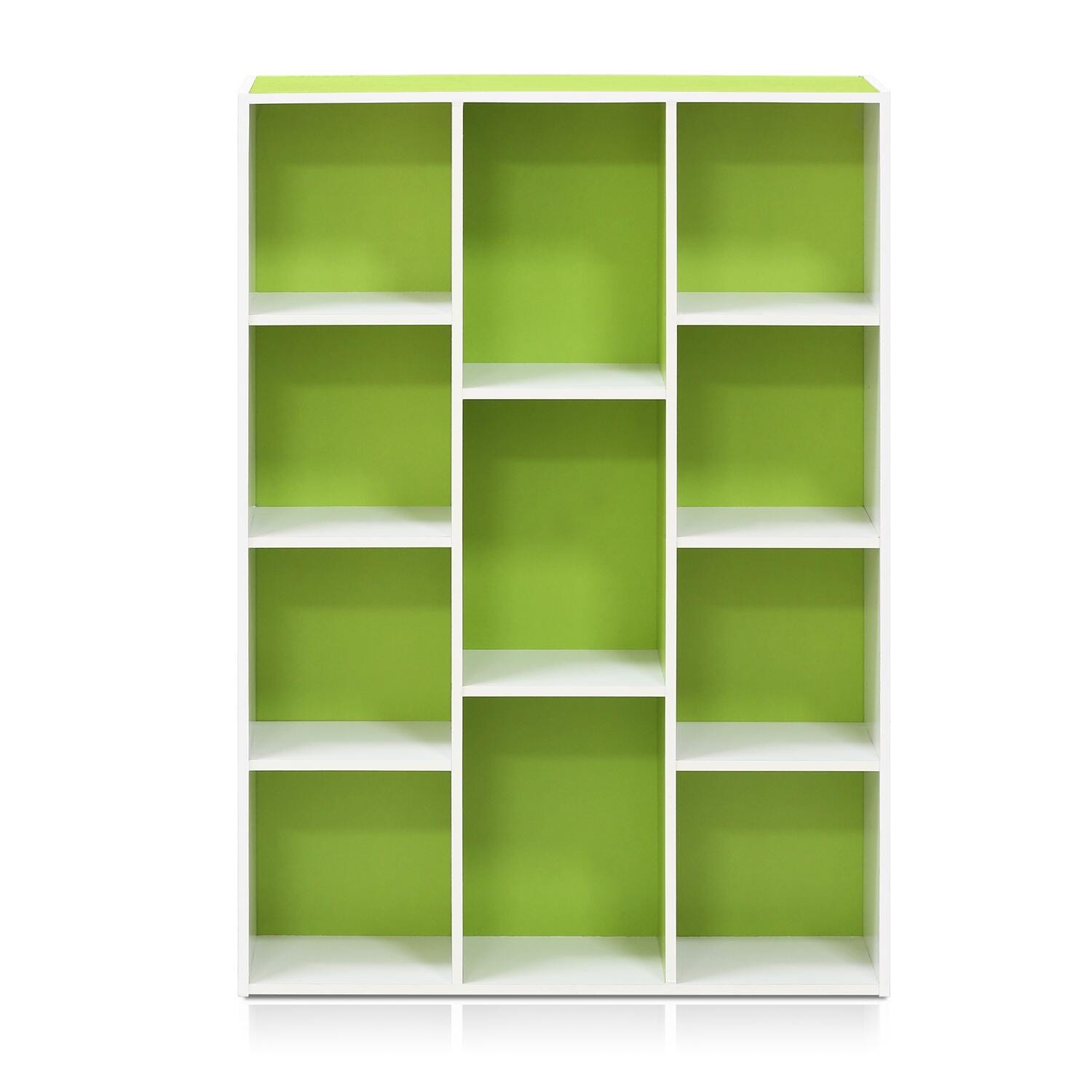 11-Cube Reversible Open Shelf Bookcase, Green, large