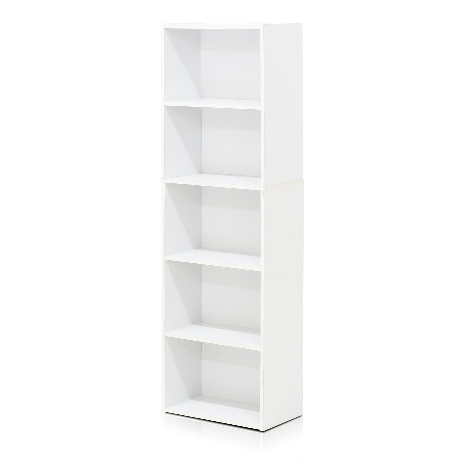 Luder 5-Tier Reversible Color Open Shelf Bookcase, White, large