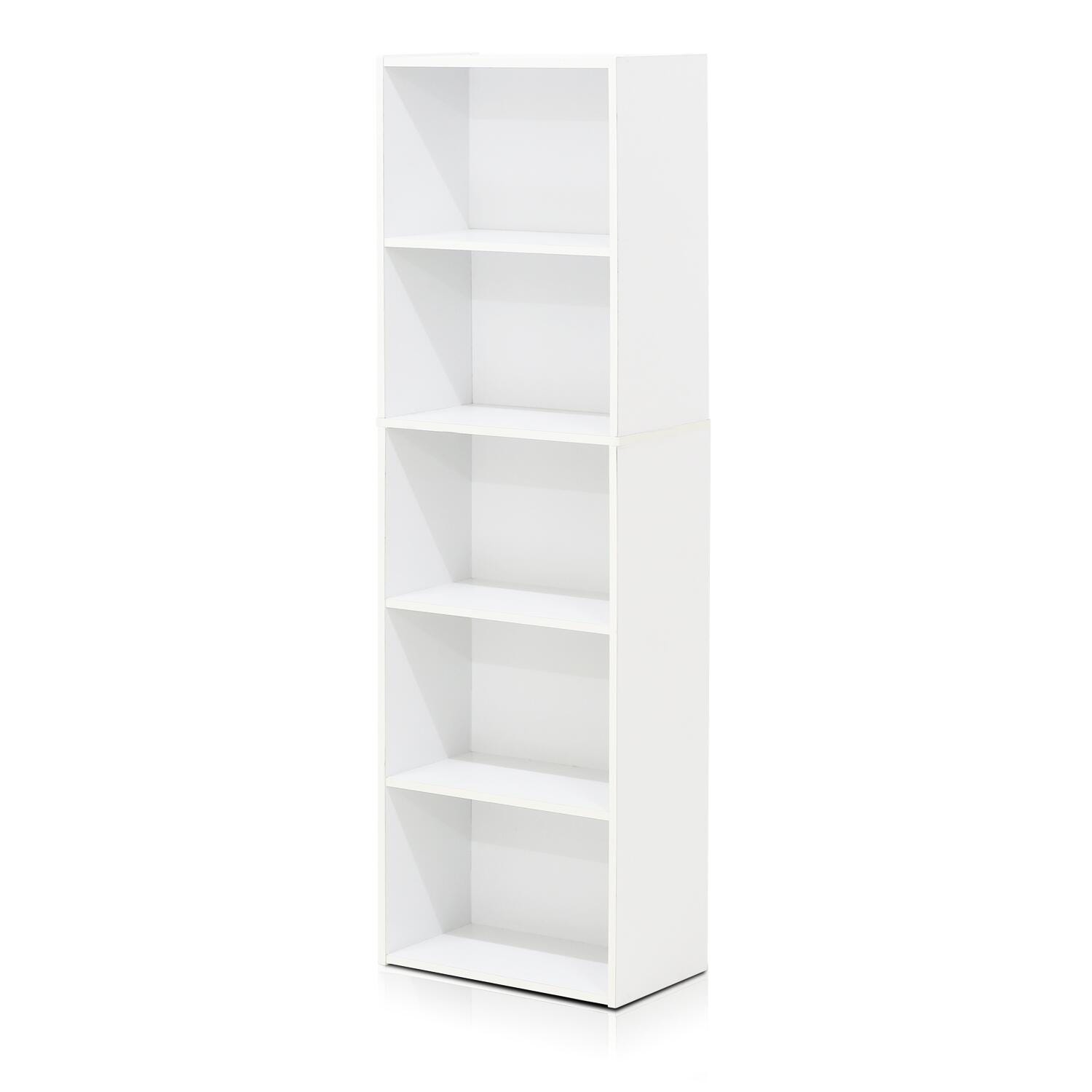 Luder 5-Tier Reversible Color Open Shelf Bookcase, White, large