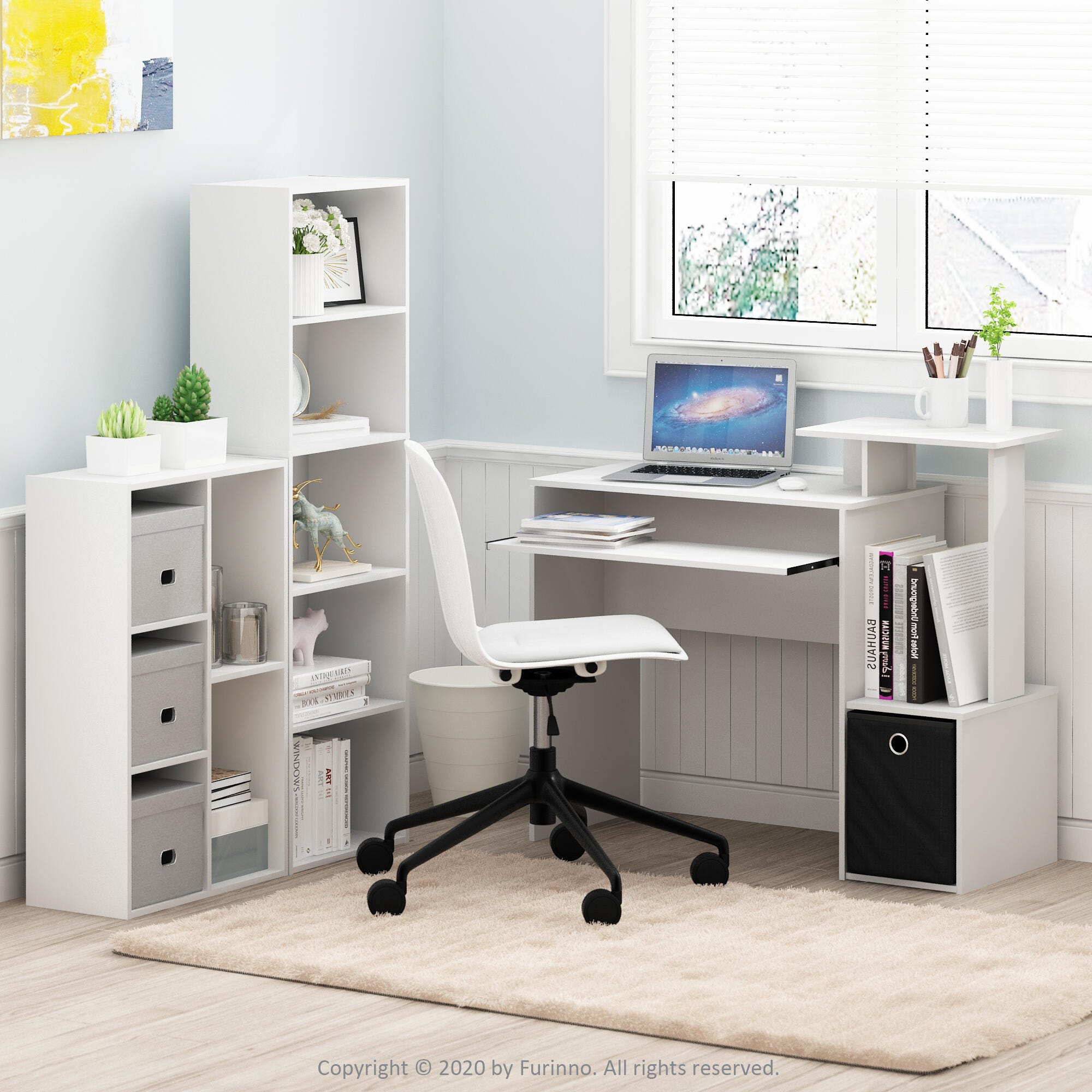 Luder 5-Tier Reversible Color Open Shelf Bookcase, White, rollover