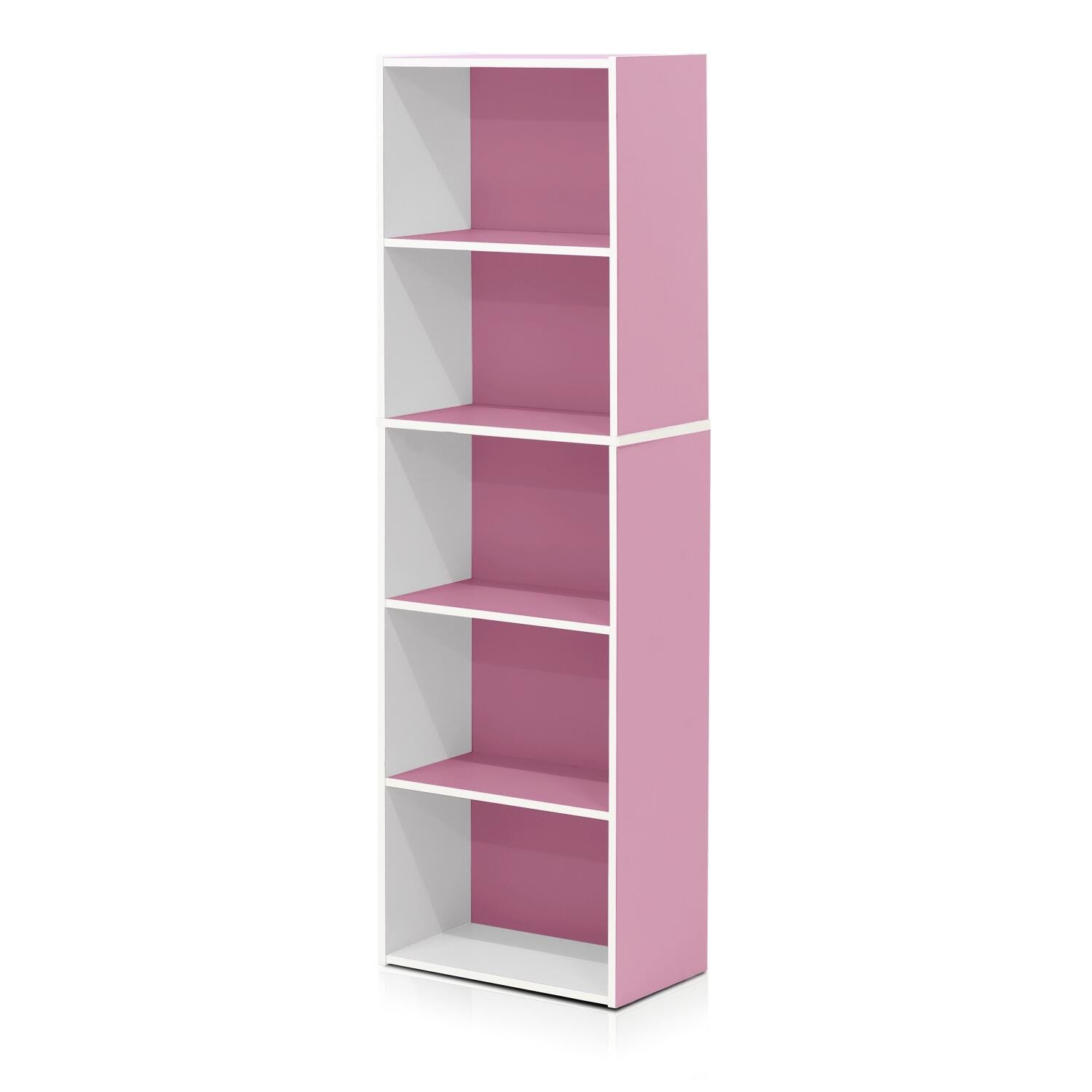 Luder 5-Tier Reversible Color Open Shelf Bookcase, Pink, large