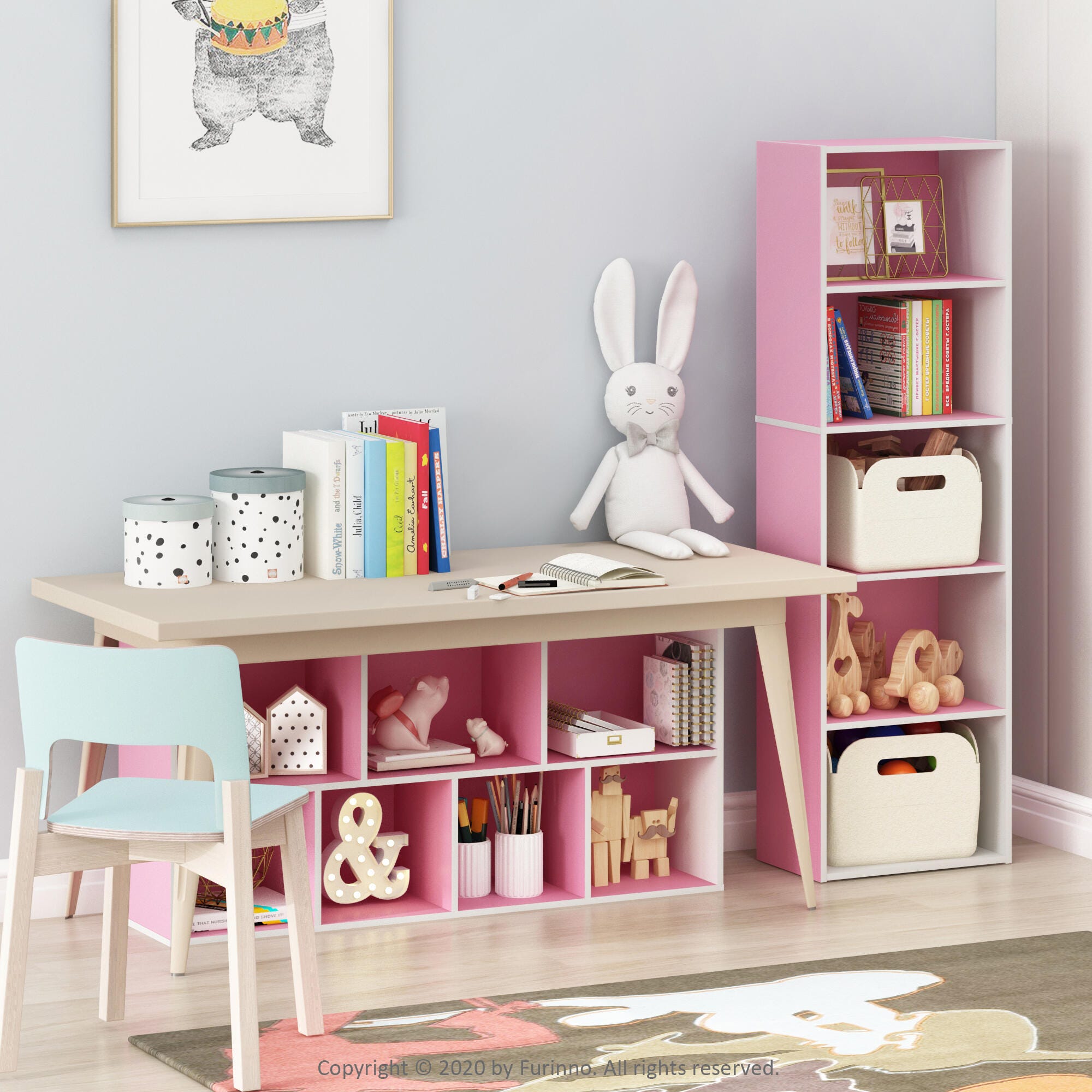 Luder 5-Tier Reversible Color Open Shelf Bookcase, Pink, rollover