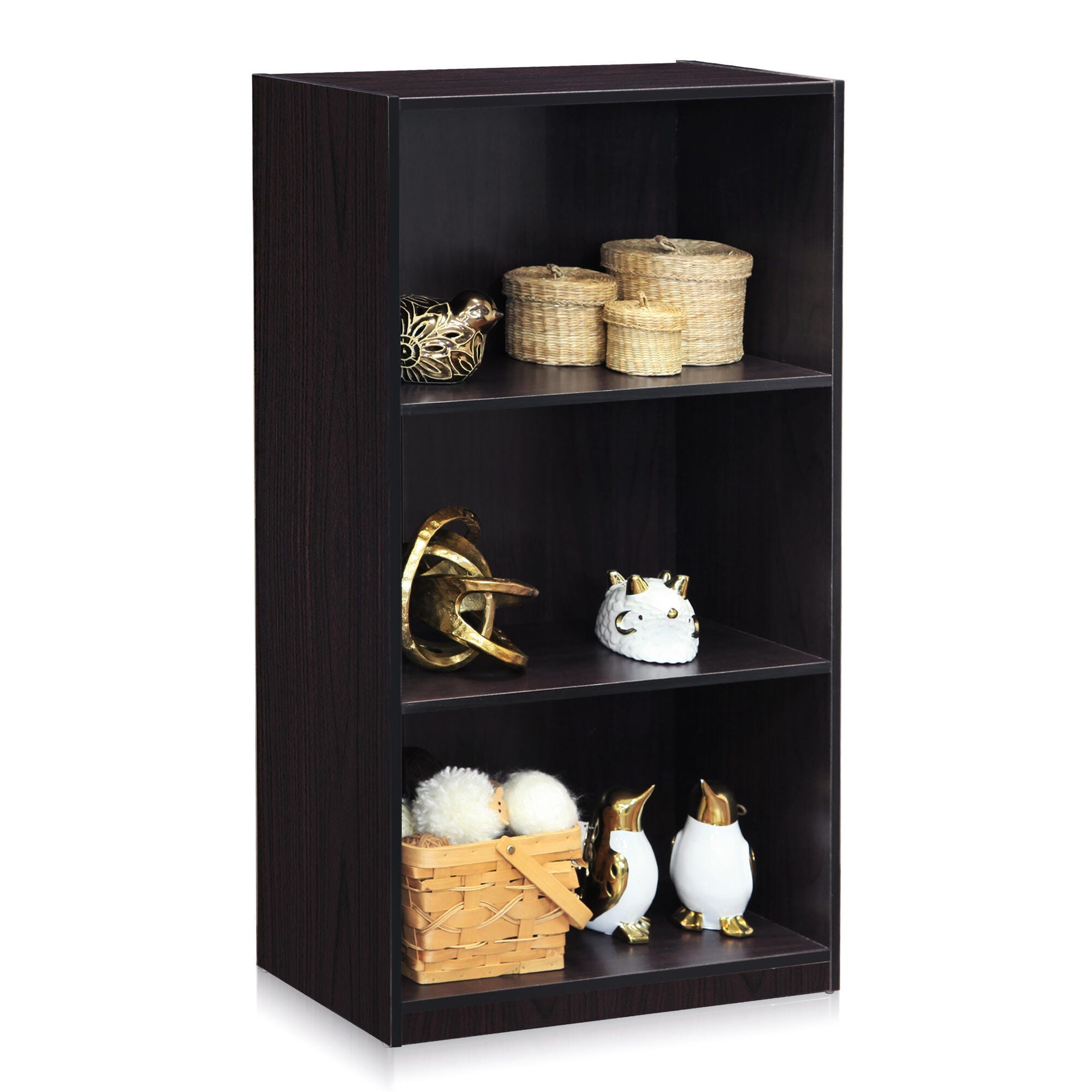Basic 3-Tier Bookcase Storage Shelves, Black, large