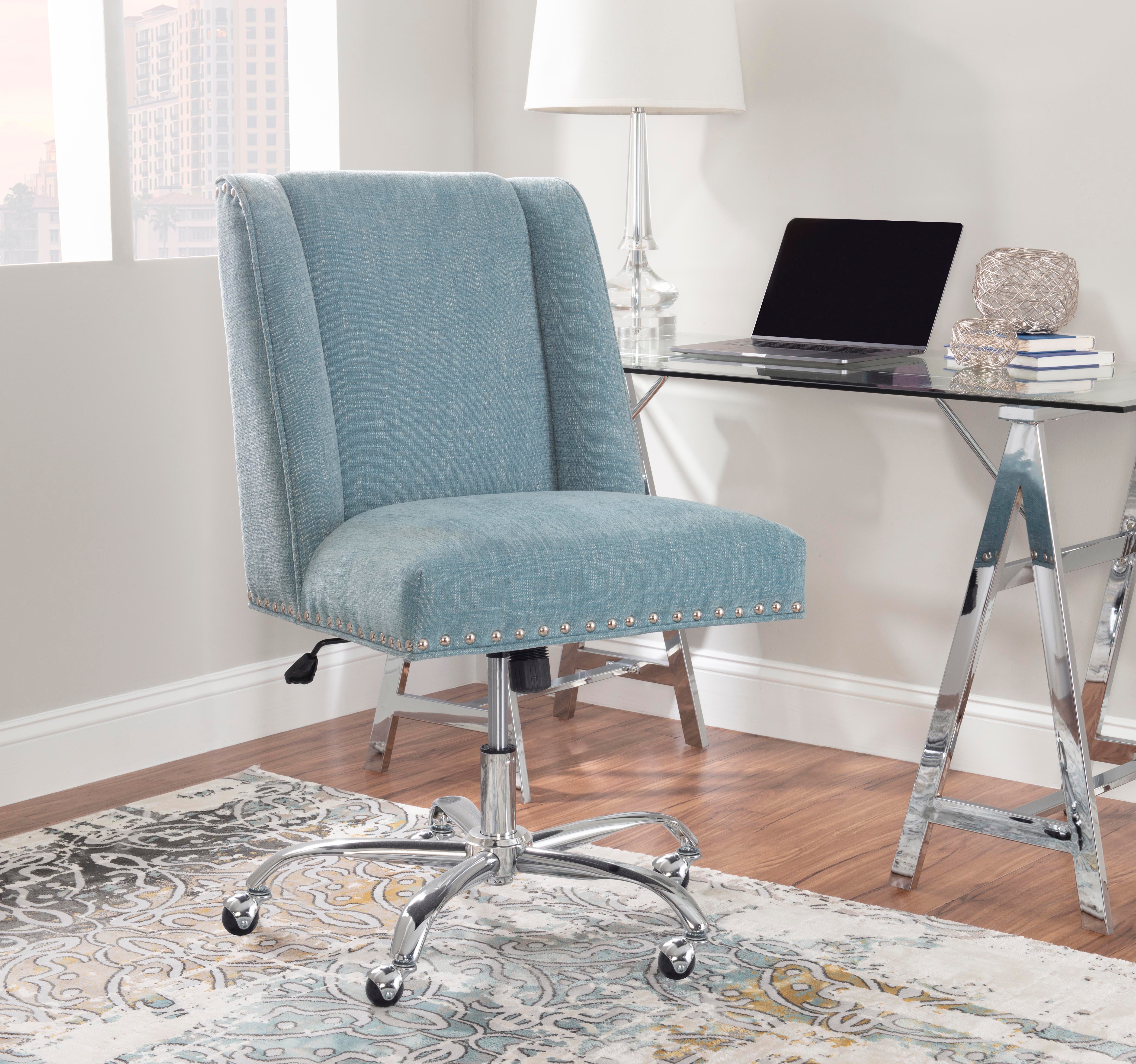 Linon Draper Office Chair, Light Blue, rollover