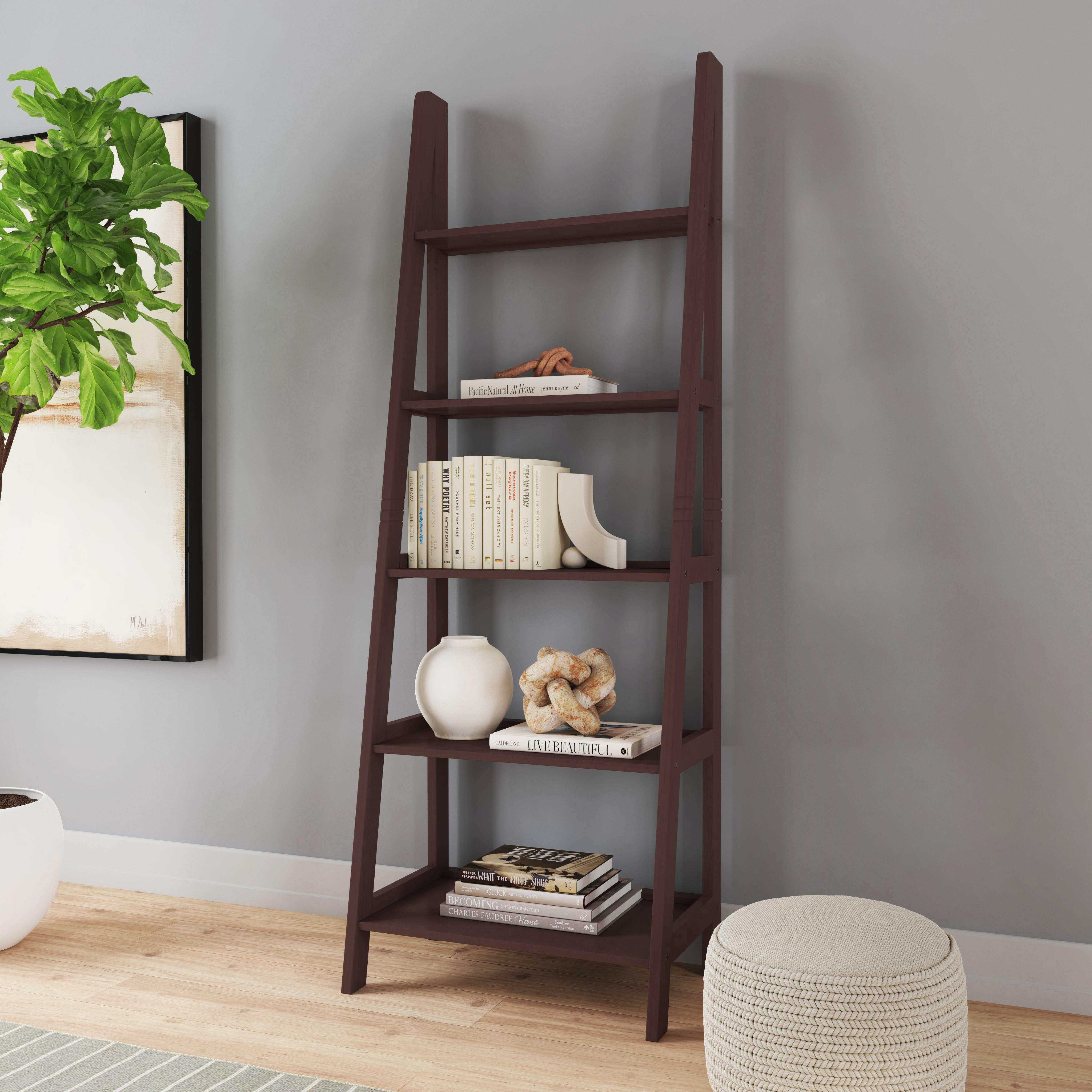 Linon Falan Ladder Bookshelf, Espresso, large