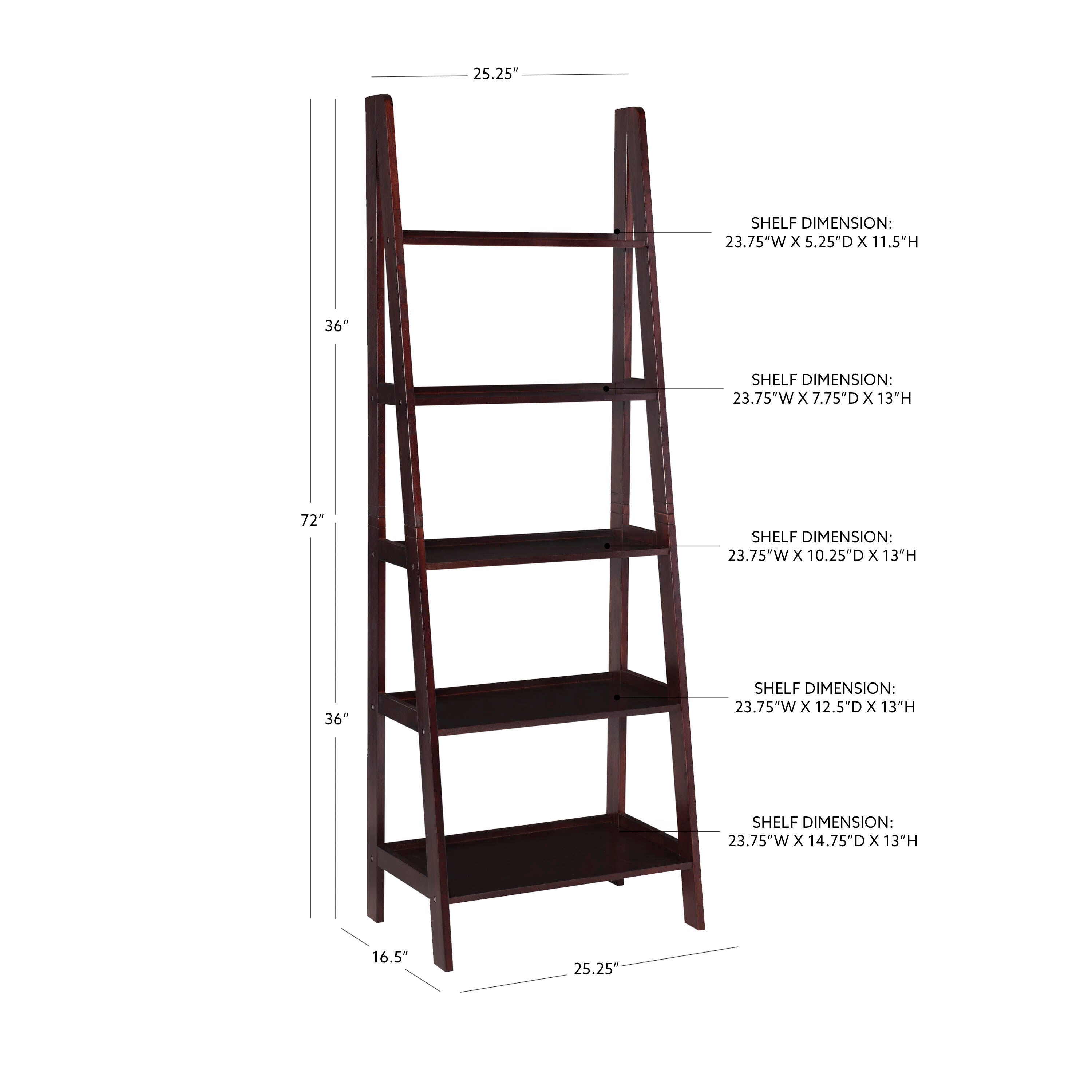 Linon Falan Ladder Bookshelf, Espresso, large