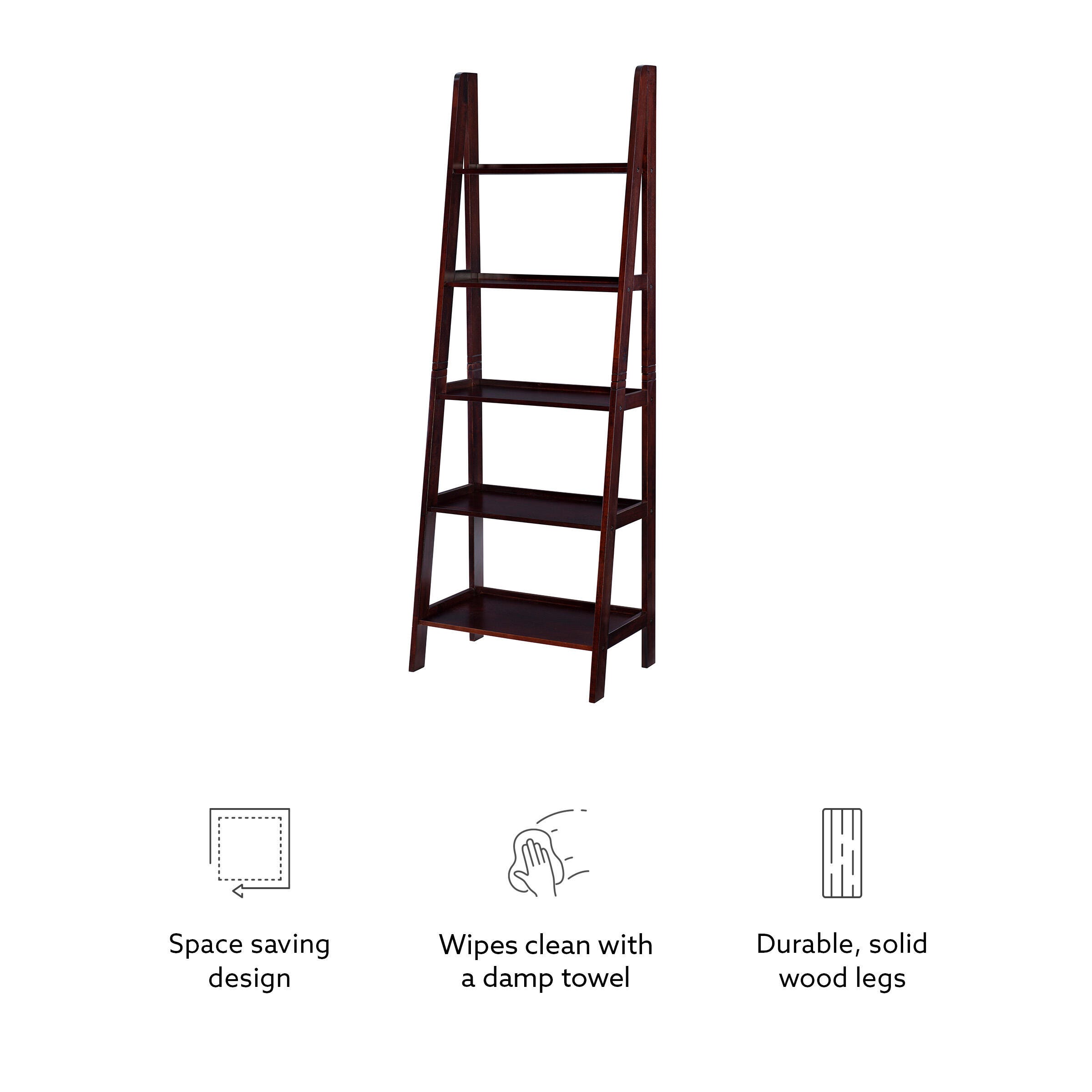 Linon Falan Ladder Bookshelf, Espresso, large