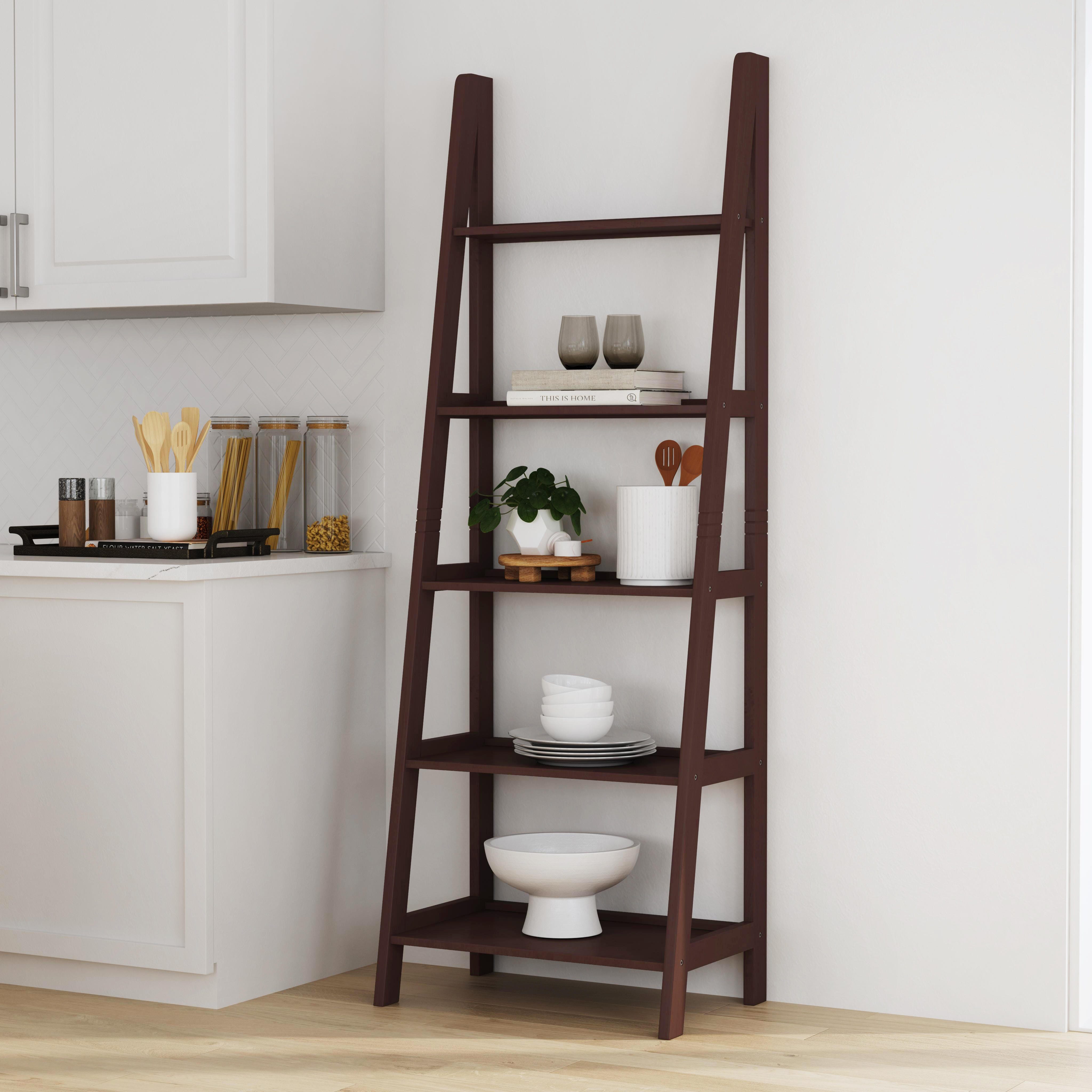 Linon Falan Ladder Bookshelf, Espresso, large