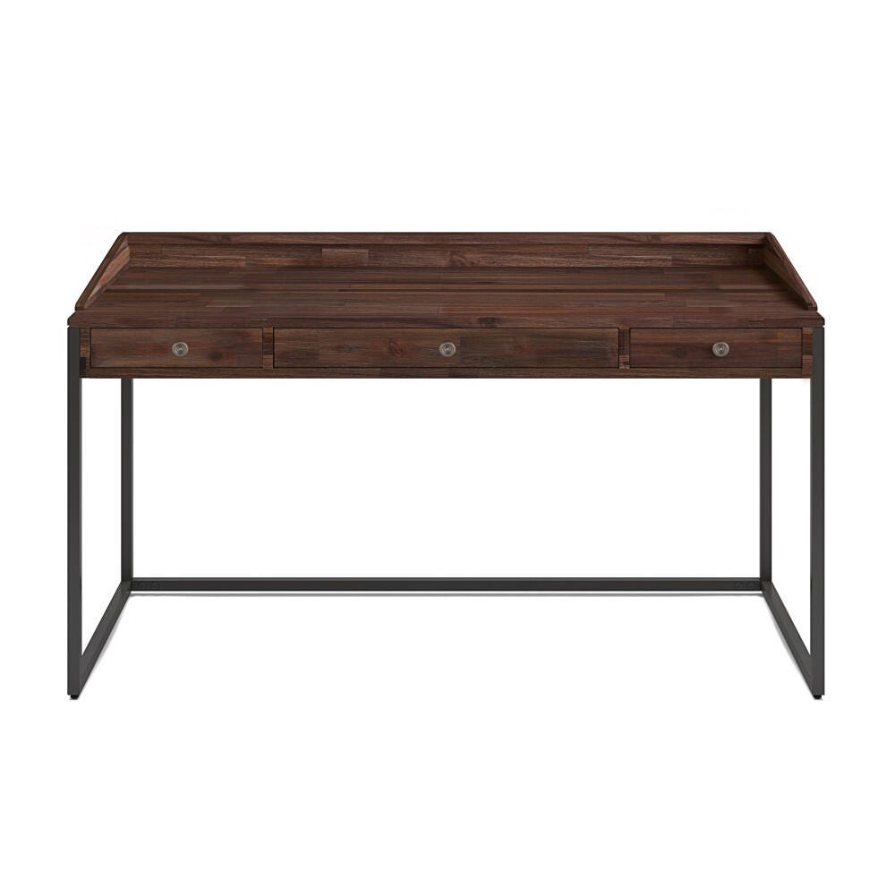 Simpli Home Ralston Solid Acacia Wood Modern Industrial 60" Writing Desk, Dark Brown, large