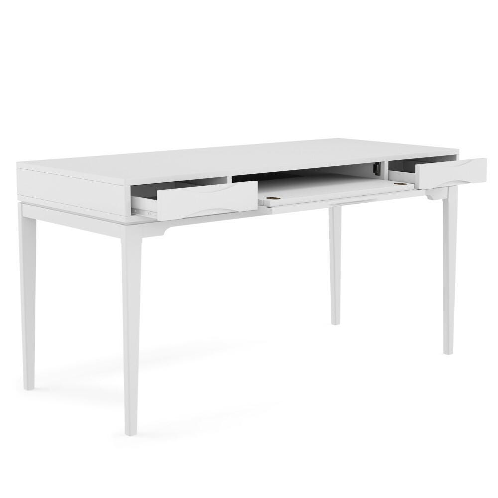 Simpli Home Harper Solid Hardwood Mid Century Modern 60" Desk, White, large