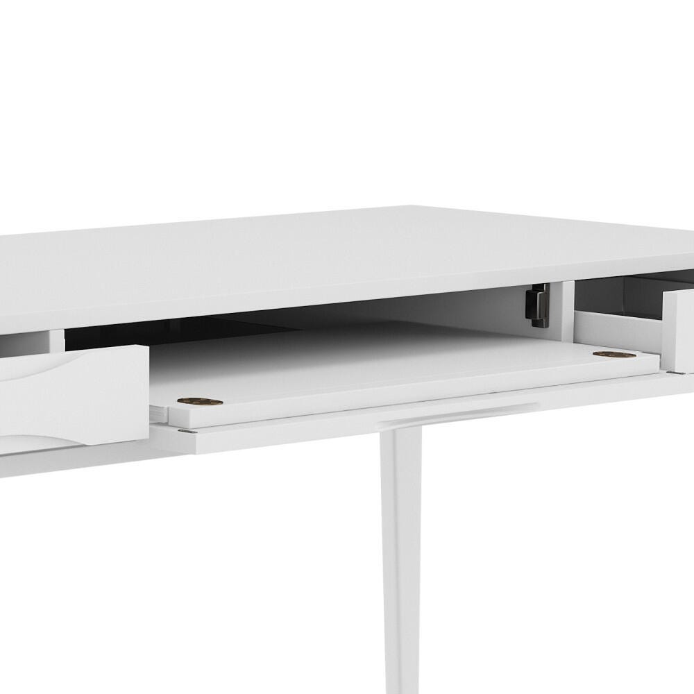 Simpli Home Harper Solid Hardwood Mid Century Modern 60" Desk, White, large