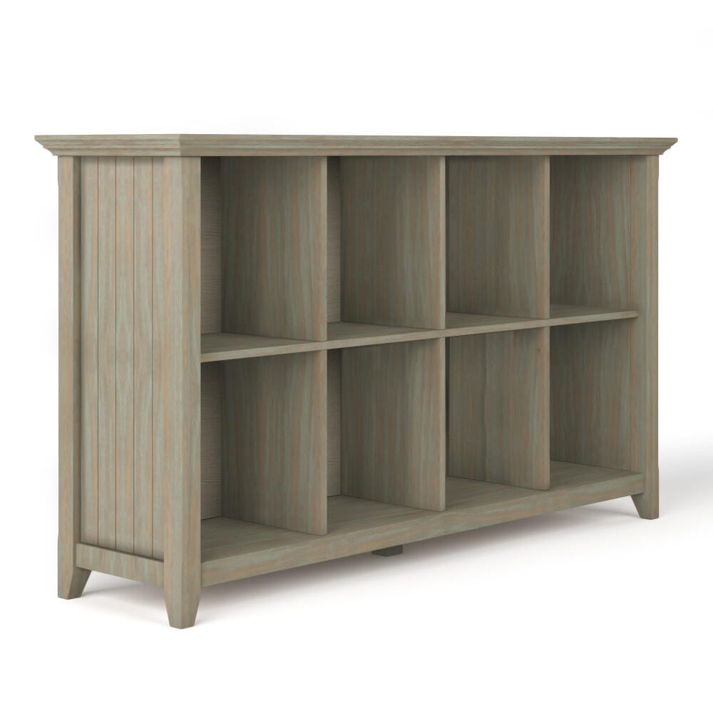Simpli Home Acadian Rustic 8 Cube Storage Sofa Table, Gray, large