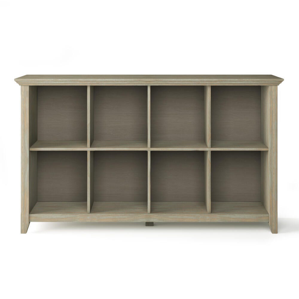 Simpli Home Acadian Rustic 8 Cube Storage Sofa Table, Gray, large