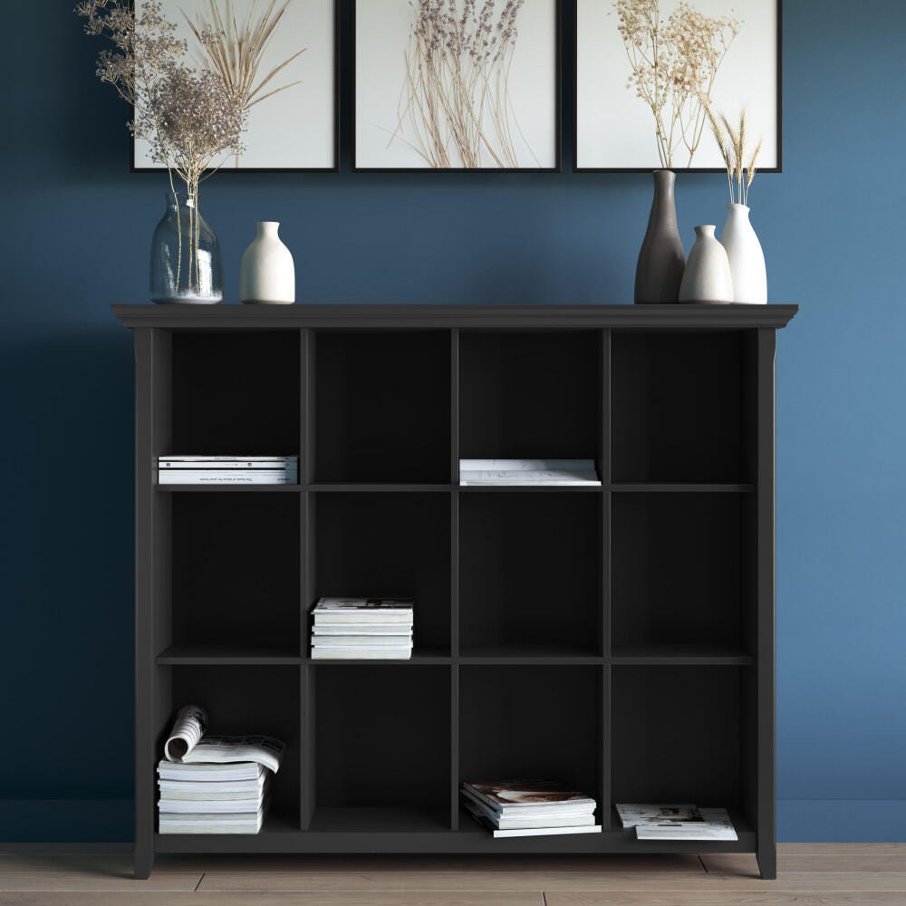 Simpli Home Acadian Rustic 12 Cube Storage, Black, rollover