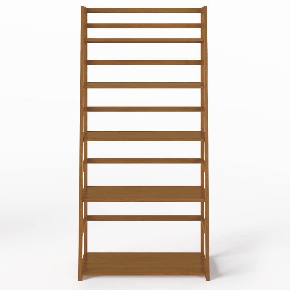 Simpli Home Acadian Ladder Shelf Bookcase, Light Golden Brown, large