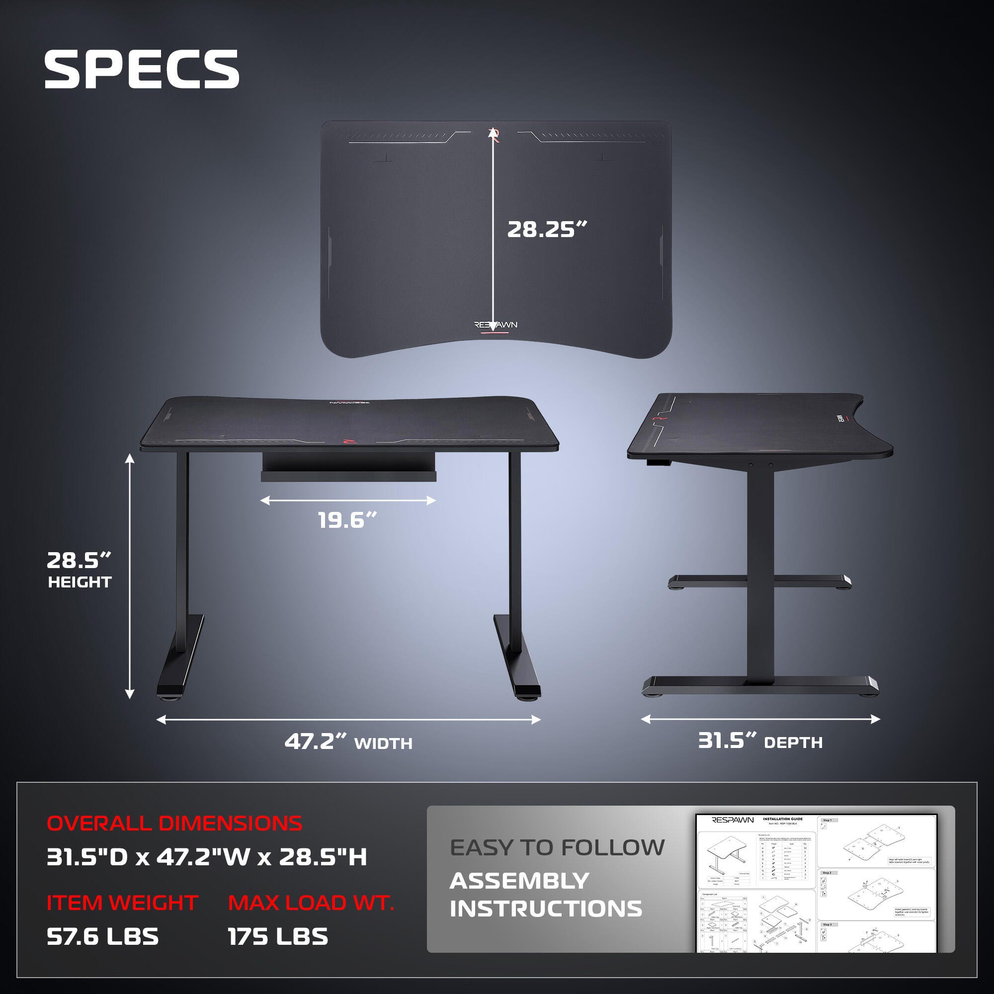 RESPAWN 1048 Gaming Desk, , large